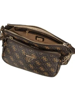 GUESS Damen Umhängetasche - Noelle II Double Pouch CB 72710 Logo in braun