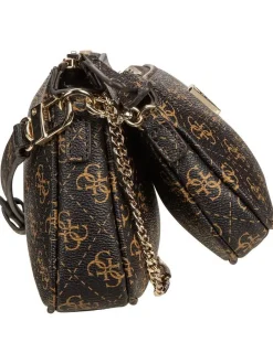 GUESS Damen Umhängetasche - Noelle II Double Pouch CB 72710 Logo in braun