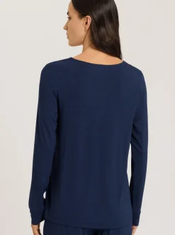Hanro Damen Longsleeve - Natural Elegance in marine