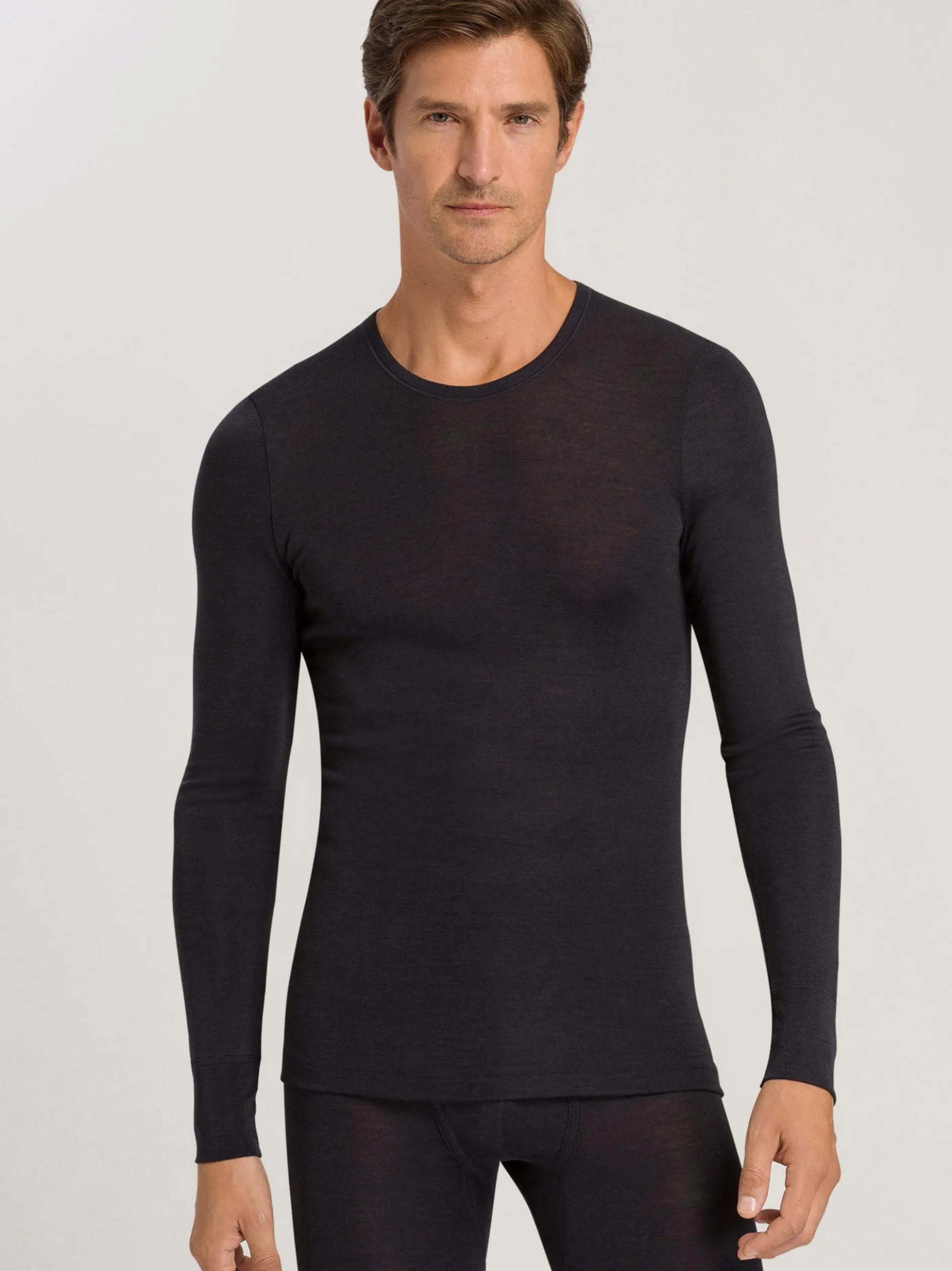 Hanro Herren Longsleeve - Woolen Silk in anthrazit