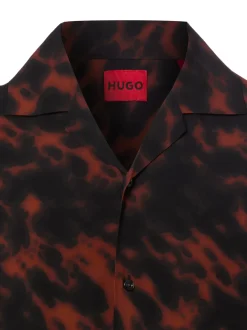 HUGO Herren Kurzarmhemd - Espino in schwarz bordeaux