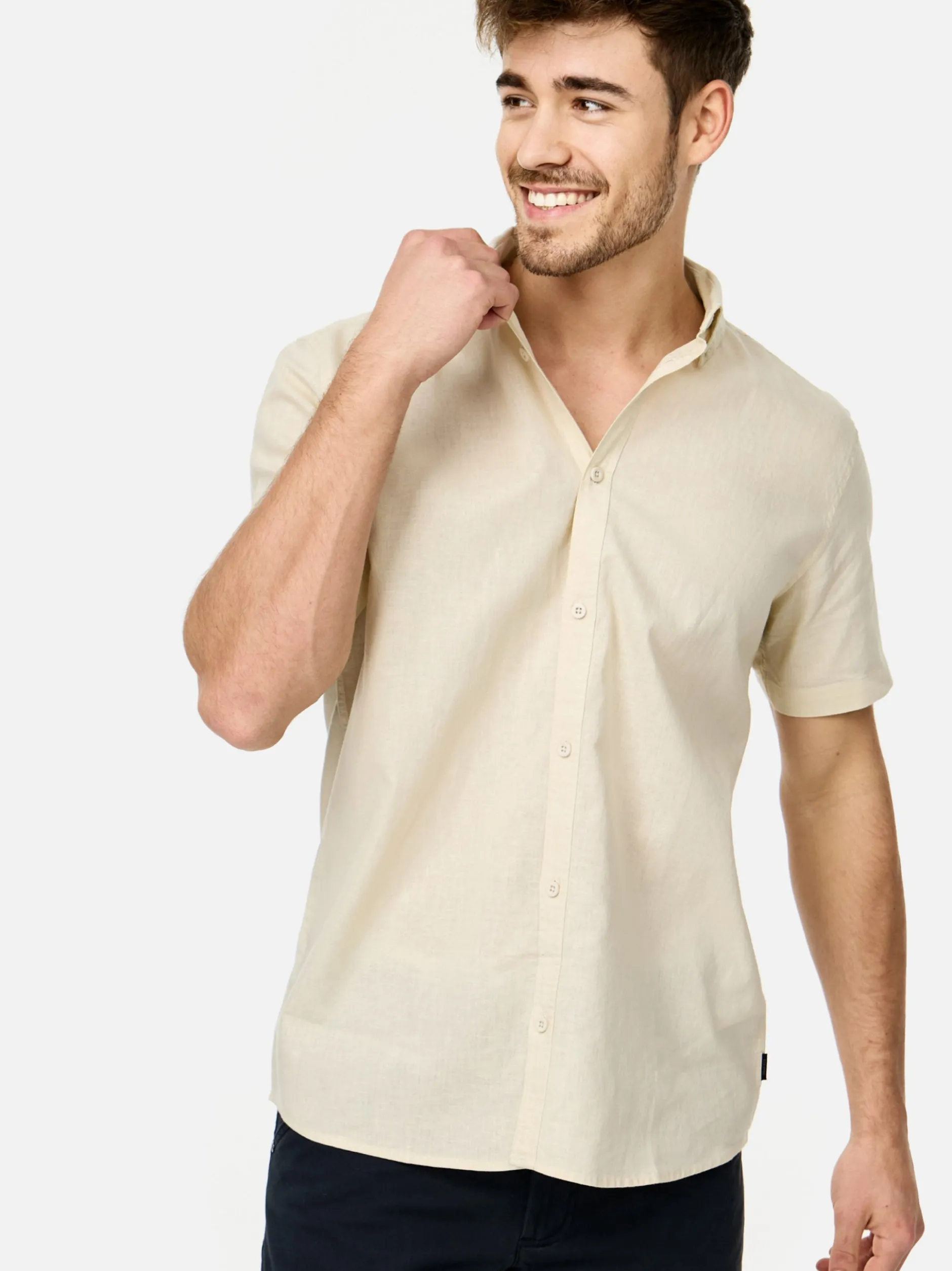 Indicode Herren Hemd Kurzarm - INBravida in beige sand