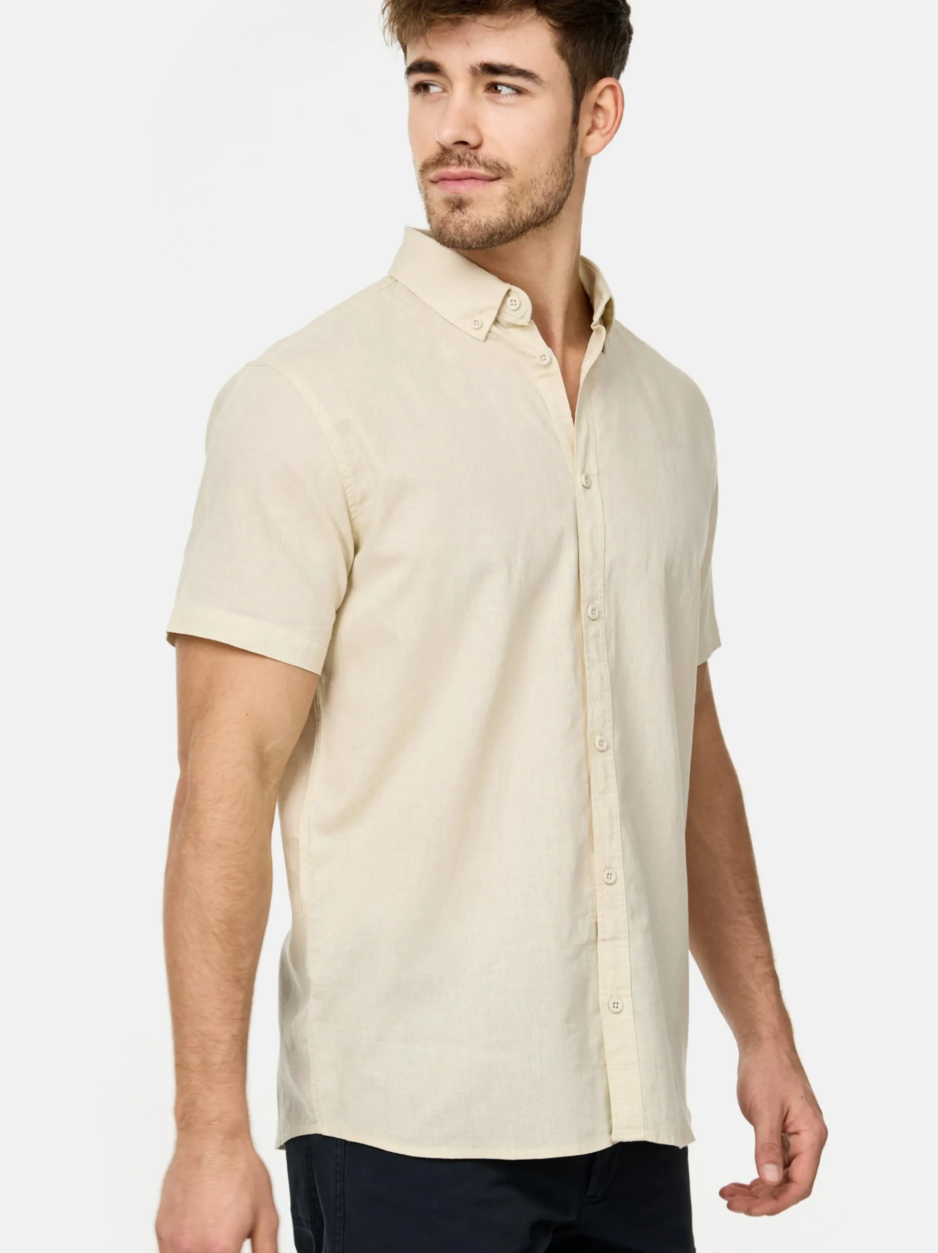 Indicode Herren Hemd Kurzarm - INBravida in beige sand