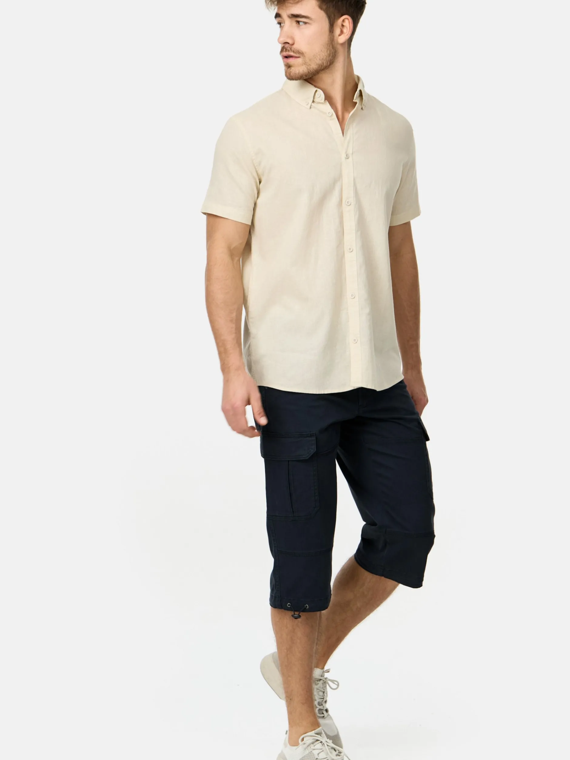 Indicode Herren Hemd Kurzarm - INBravida in beige sand