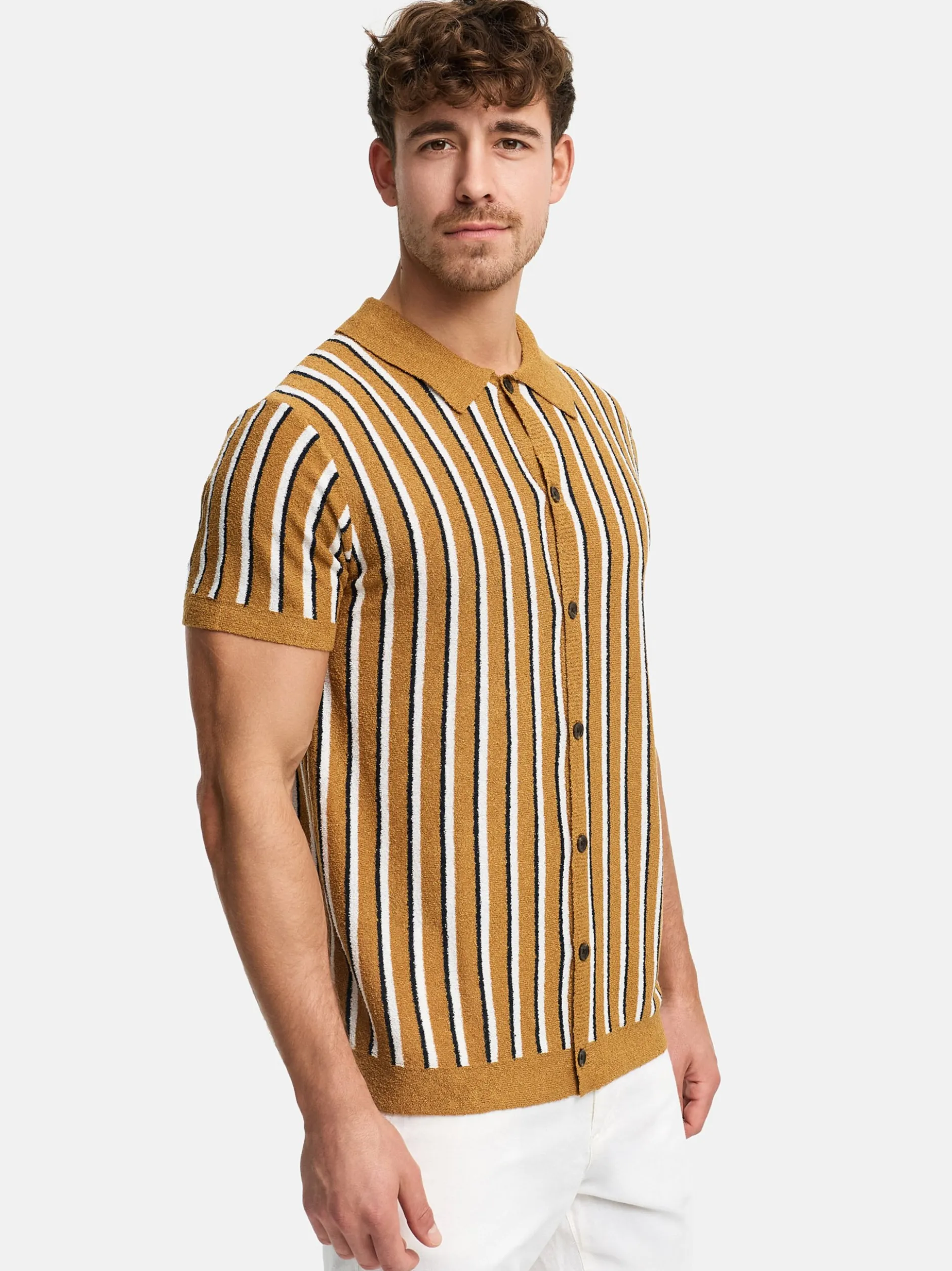 Indicode Herren Hemd Kurzarm - INKaziz in camel
