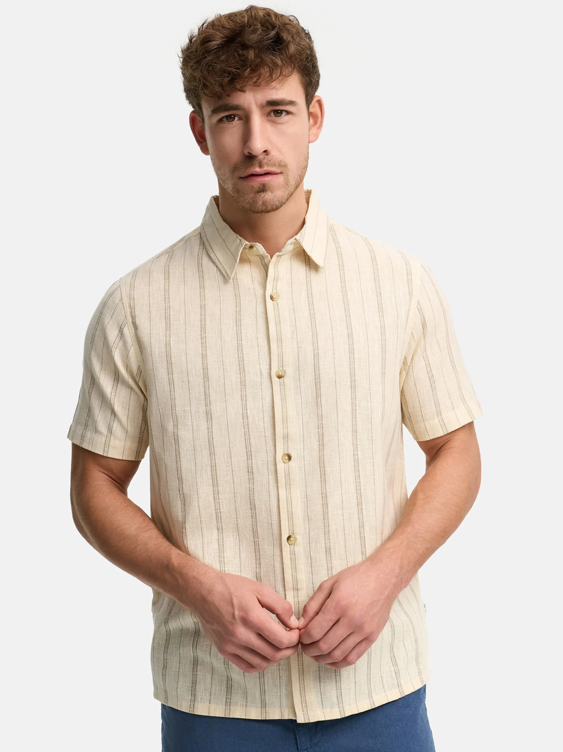 Indicode Herren Hemd Kurzarm - INJulio in beige
