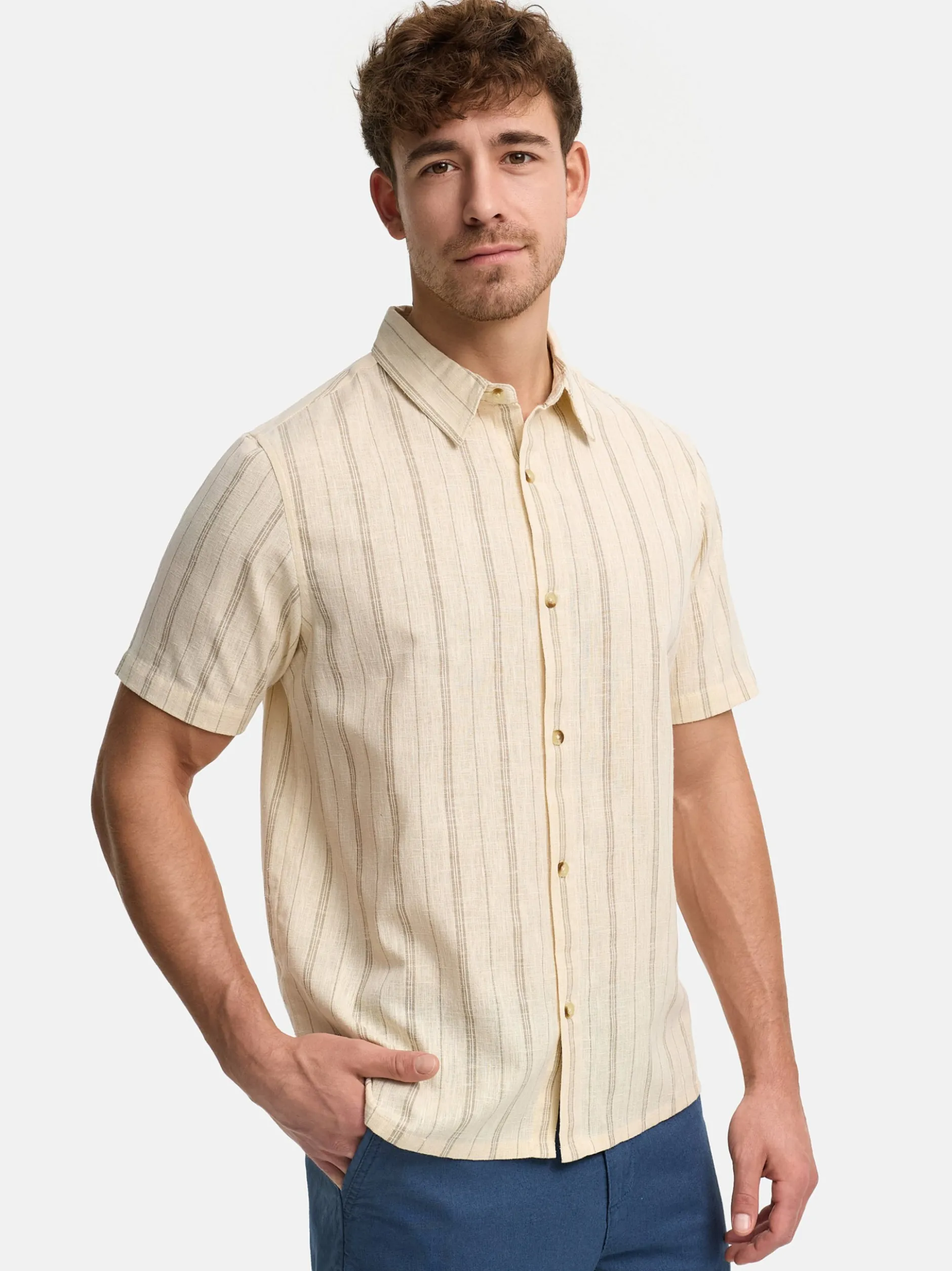 Indicode Herren Hemd Kurzarm - INJulio in beige