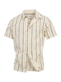 Indicode Herren Hemd Kurzarm - INJulio in beige blau