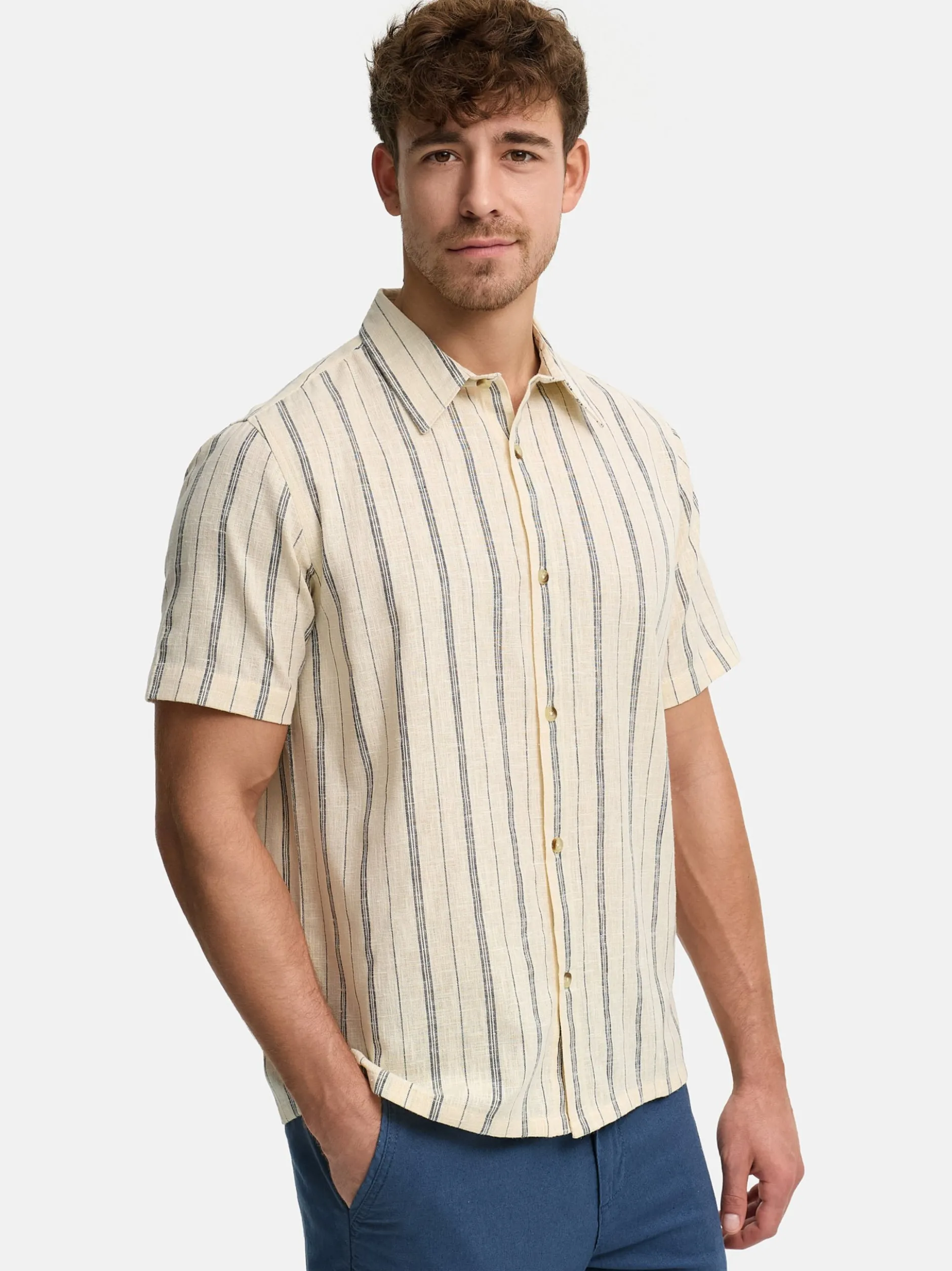 Indicode Herren Hemd Kurzarm - INJulio in beige blau
