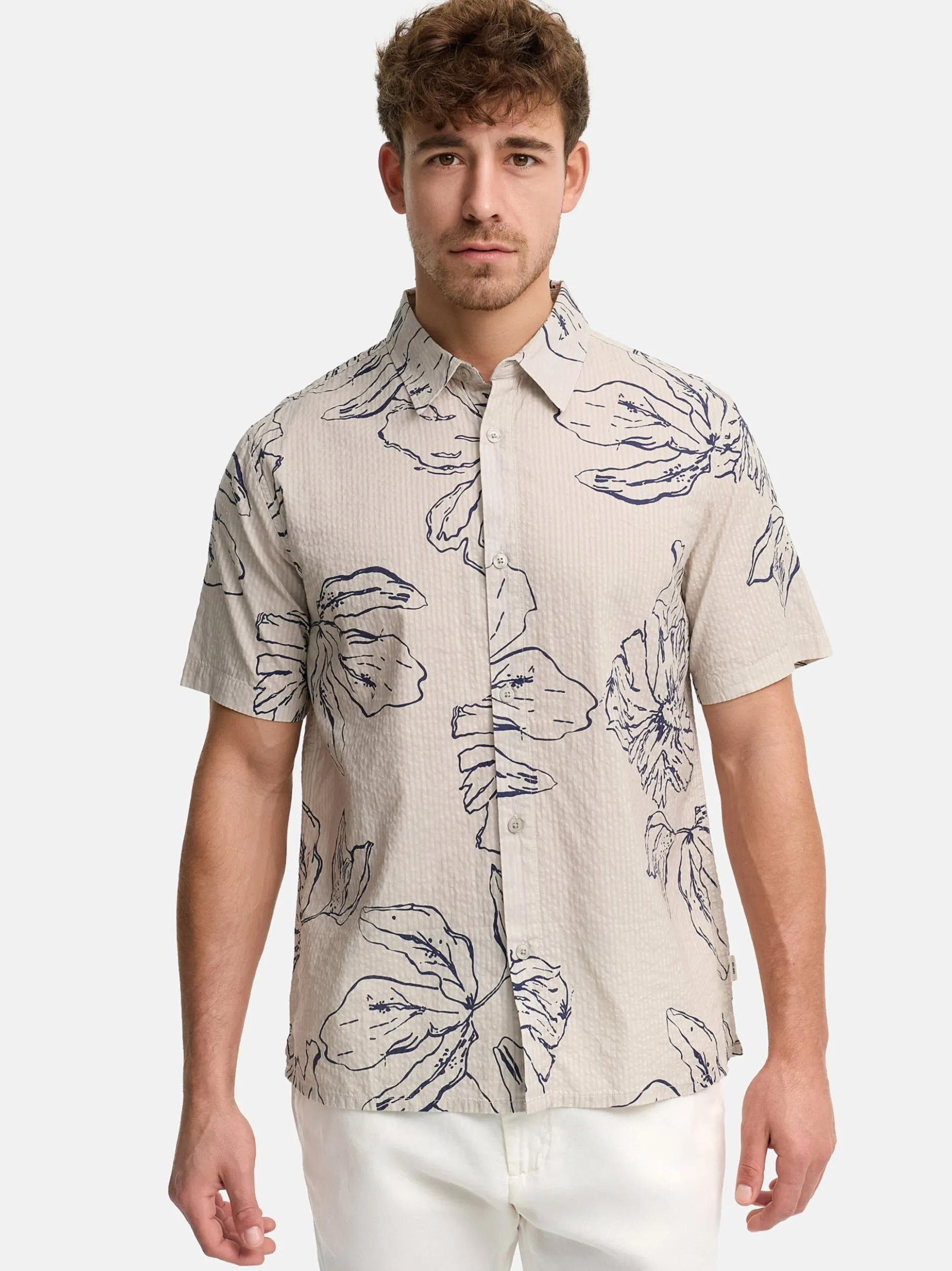 Indicode Herren Hemd Kurzarm - INGarbo in beige grau