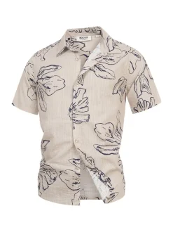 Indicode Herren Hemd Kurzarm - INGarbo in beige grau