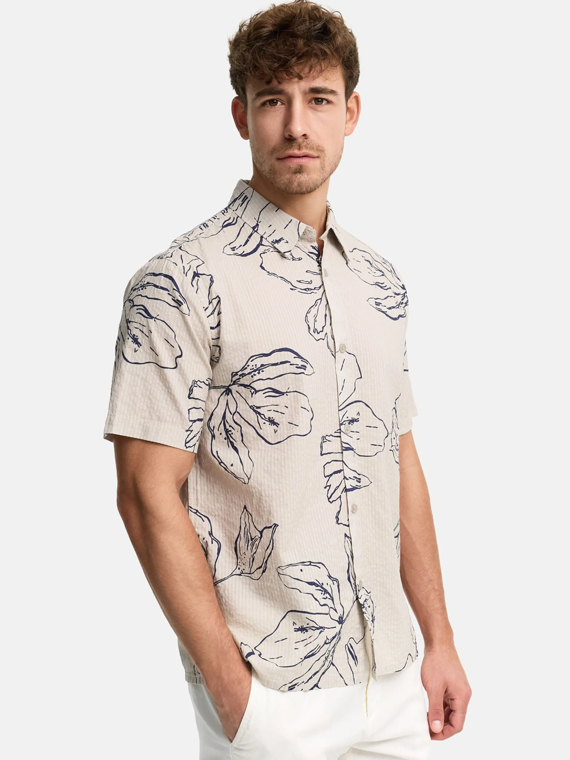 Indicode Herren Hemd Kurzarm - INGarbo in beige grau
