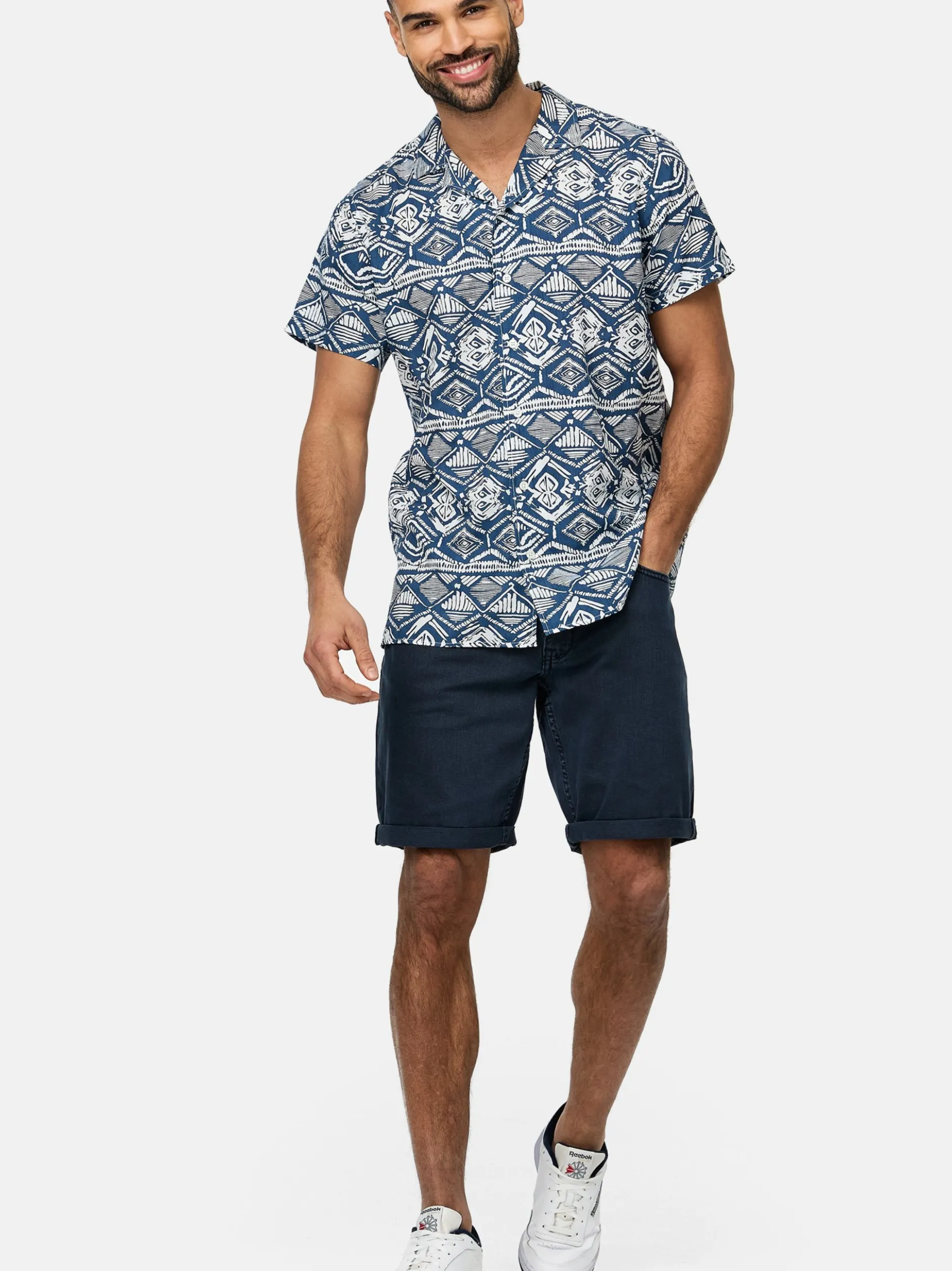 Indicode Herren Hemd Kurzarm - INFrey in marine