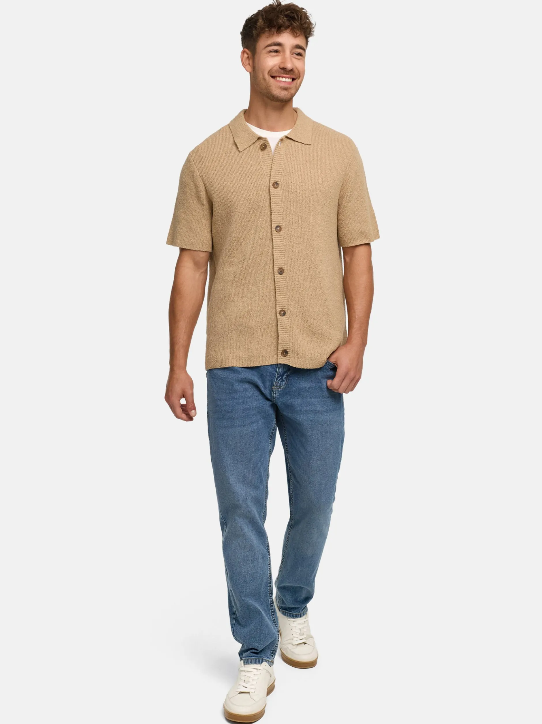 Indicode Herren Hemd Kurzarm - INDaxmark in beige sand