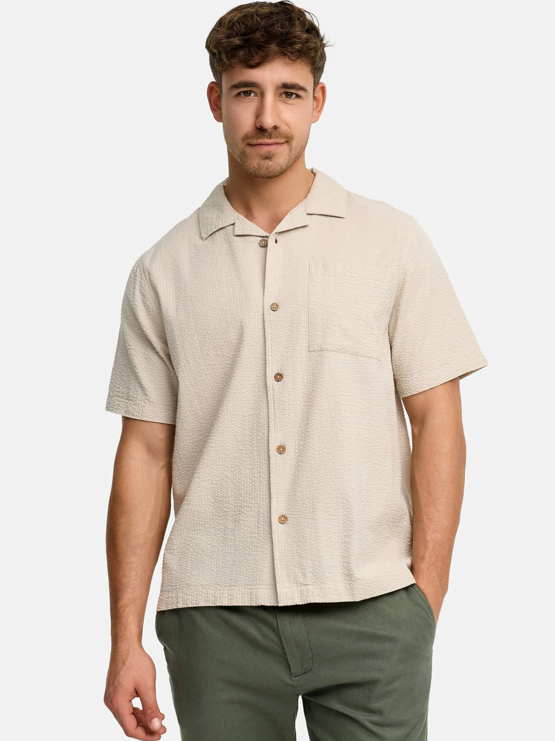 Indicode Herren Hemd Kurzarm - INDriller in beige taupe