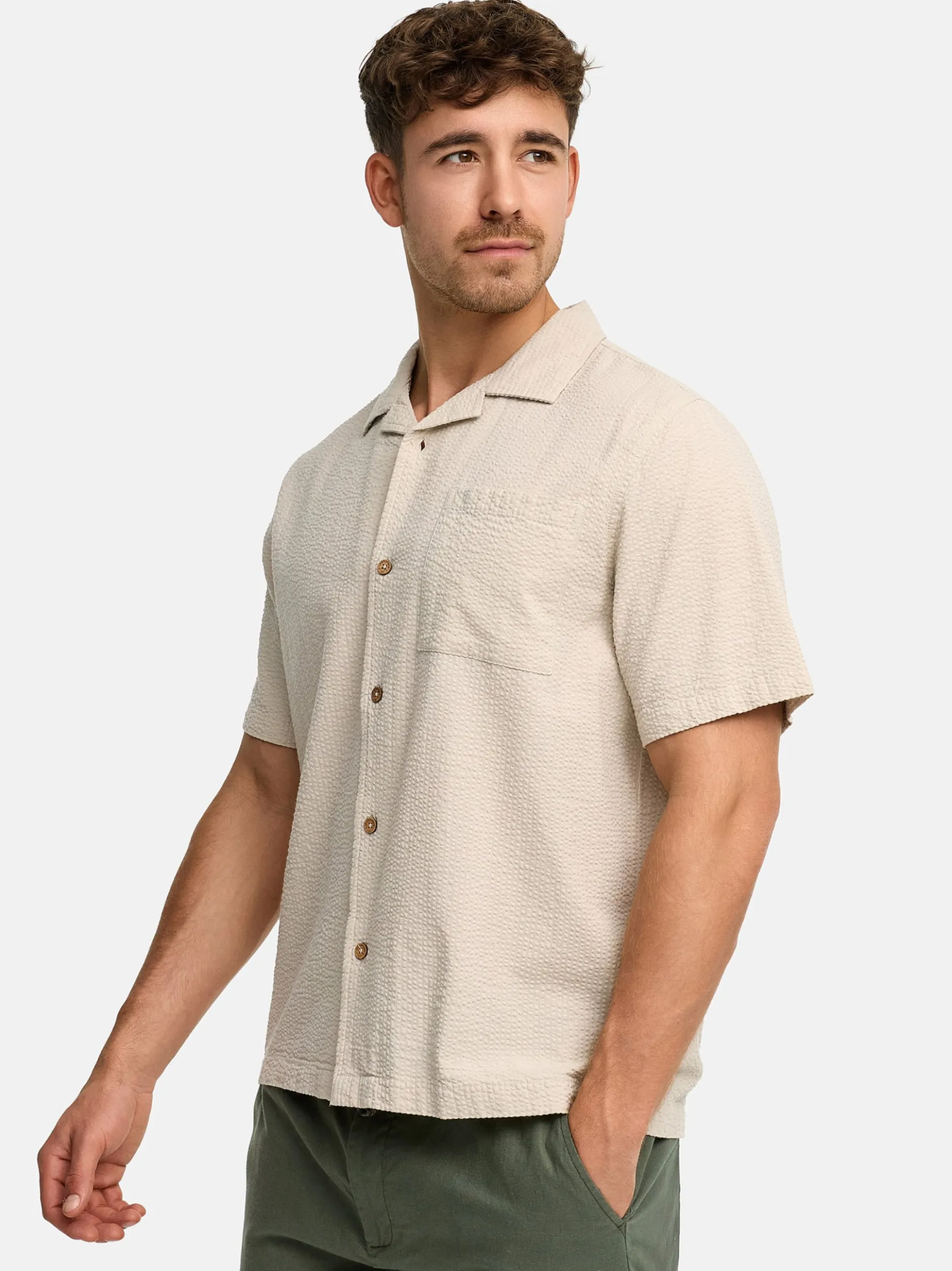 Indicode Herren Hemd Kurzarm - INDriller in beige taupe
