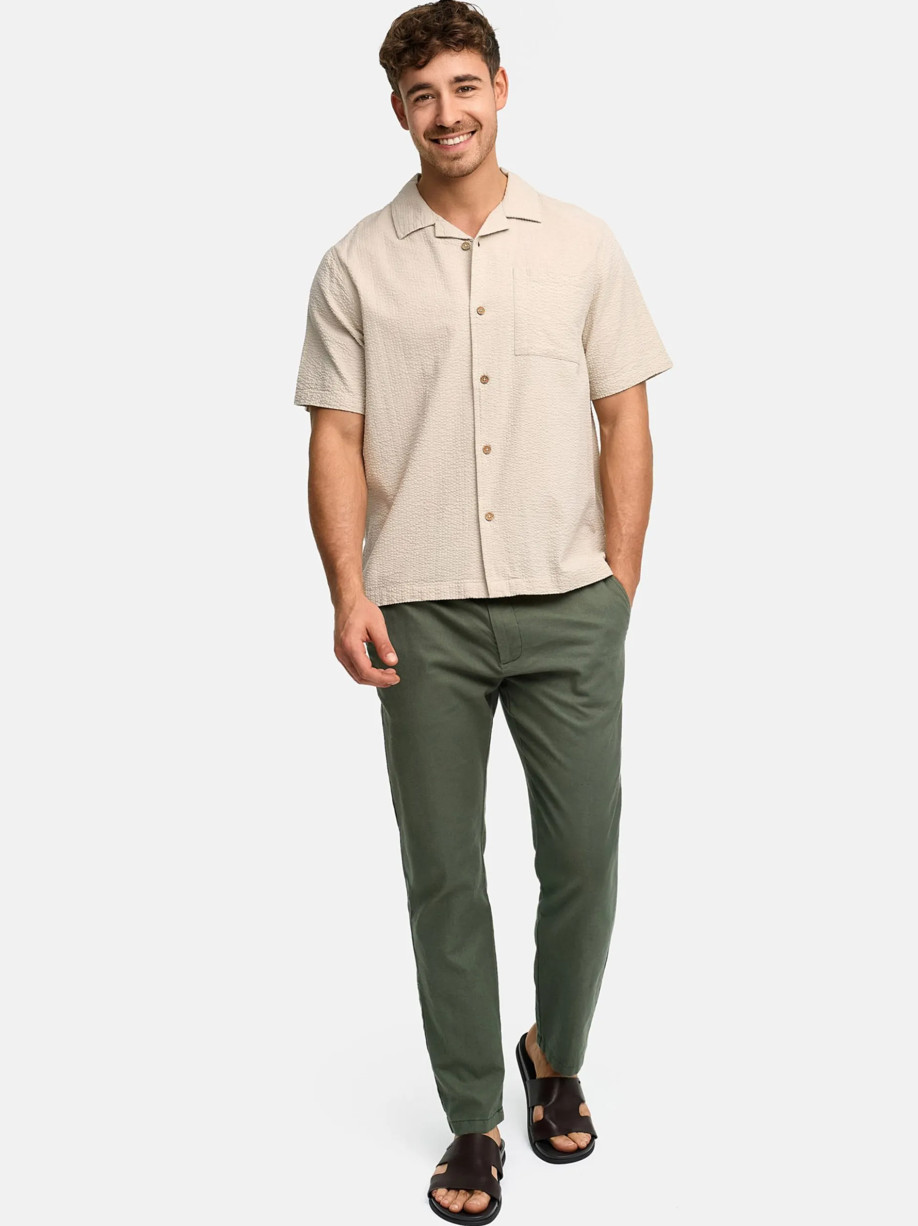 Indicode Herren Hemd Kurzarm - INDriller in beige taupe