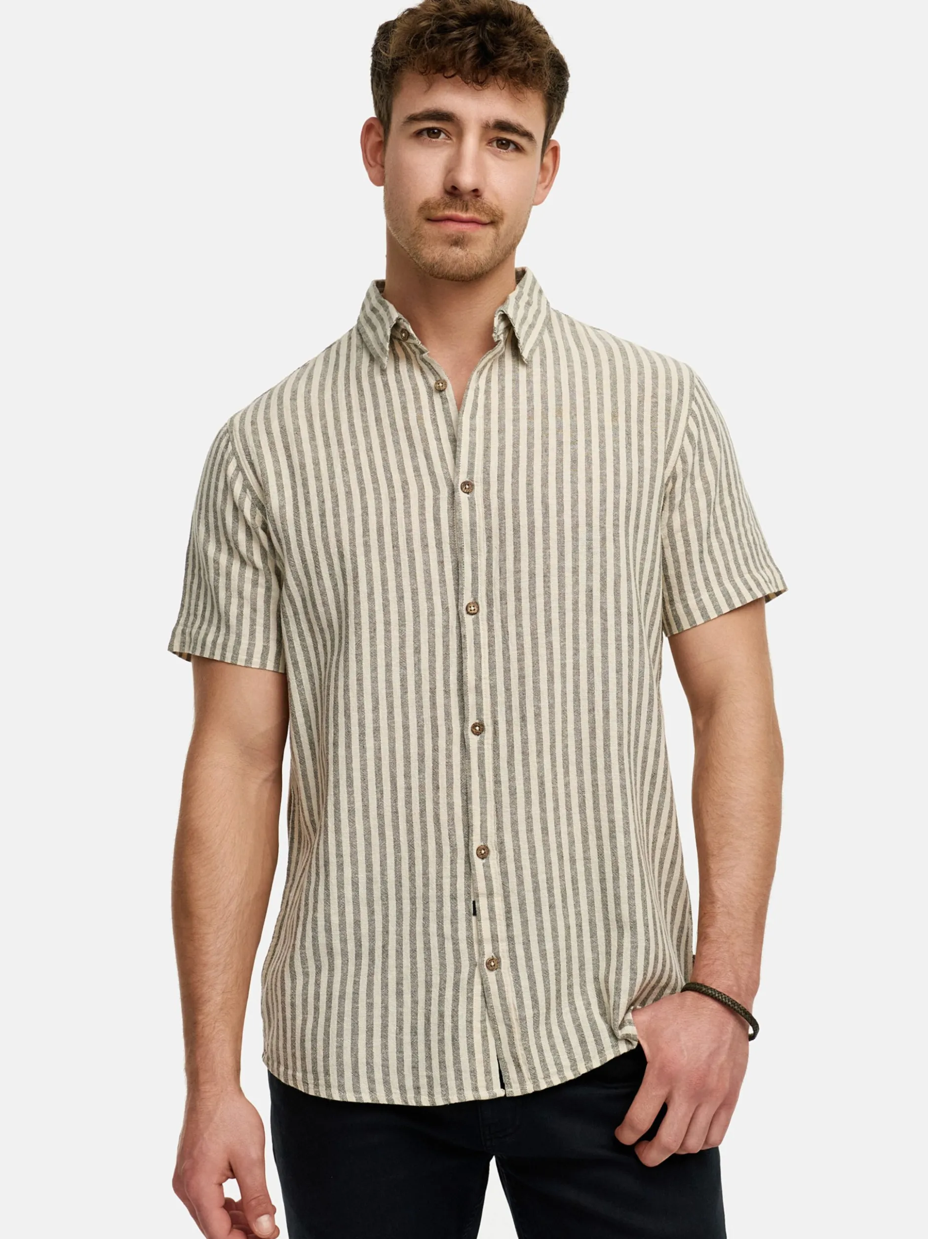 Indicode Herren Hemd Kurzarm - INKiss in khaki