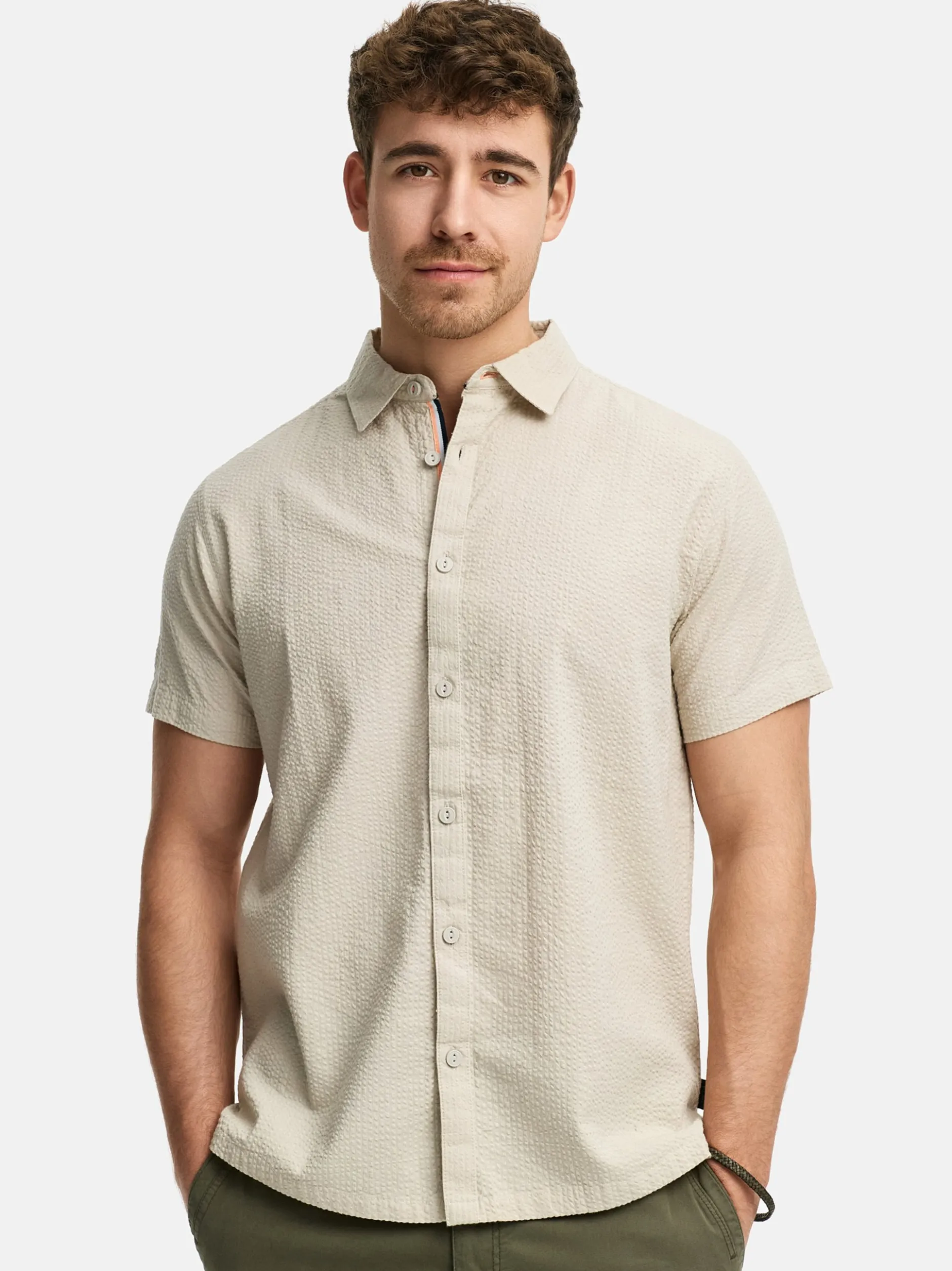 Indicode Herren Hemd Kurzarm - INMaribo in beige taupe