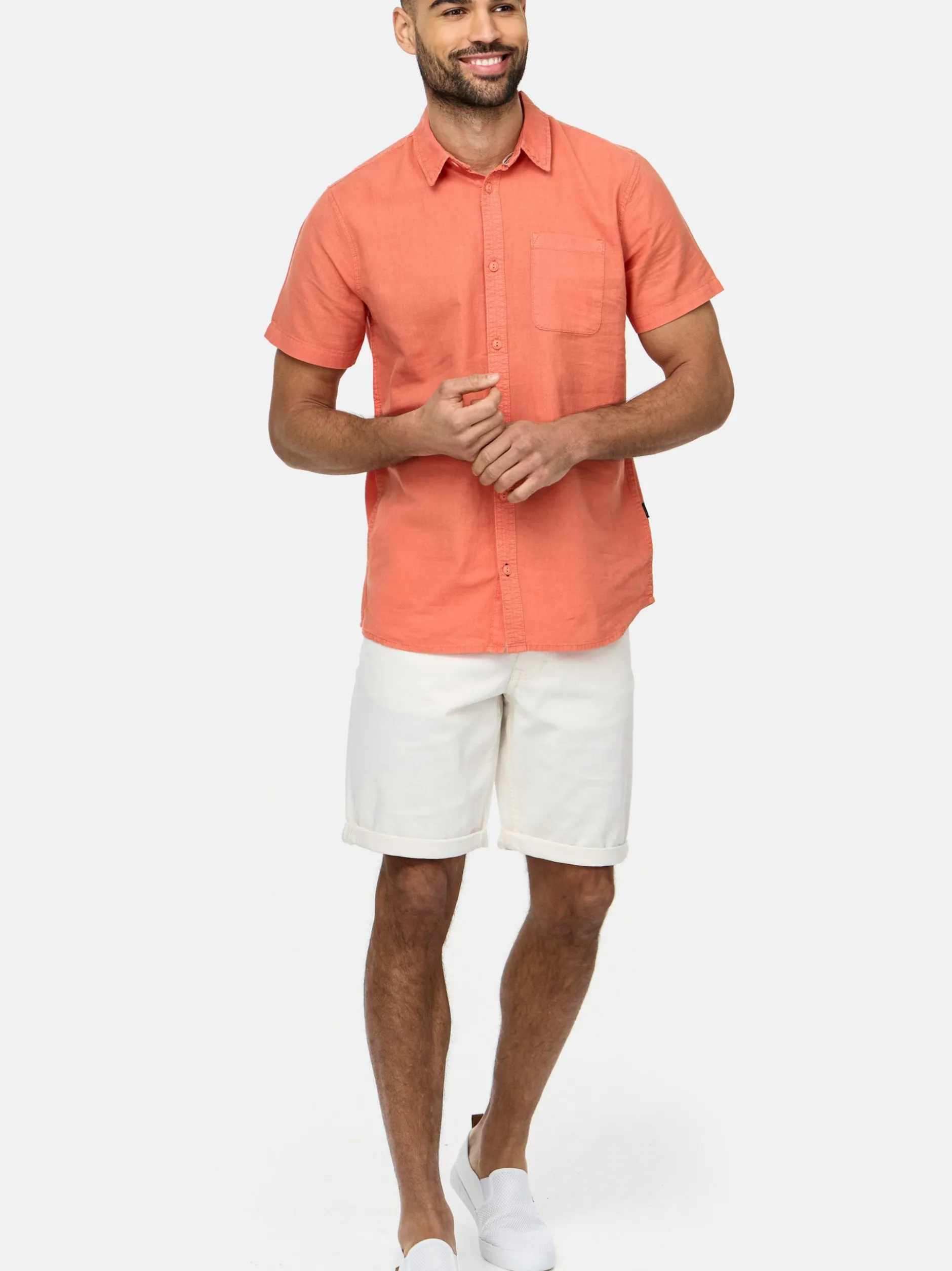Indicode Herren Hemd Kurzarm - INGunther in orange pink