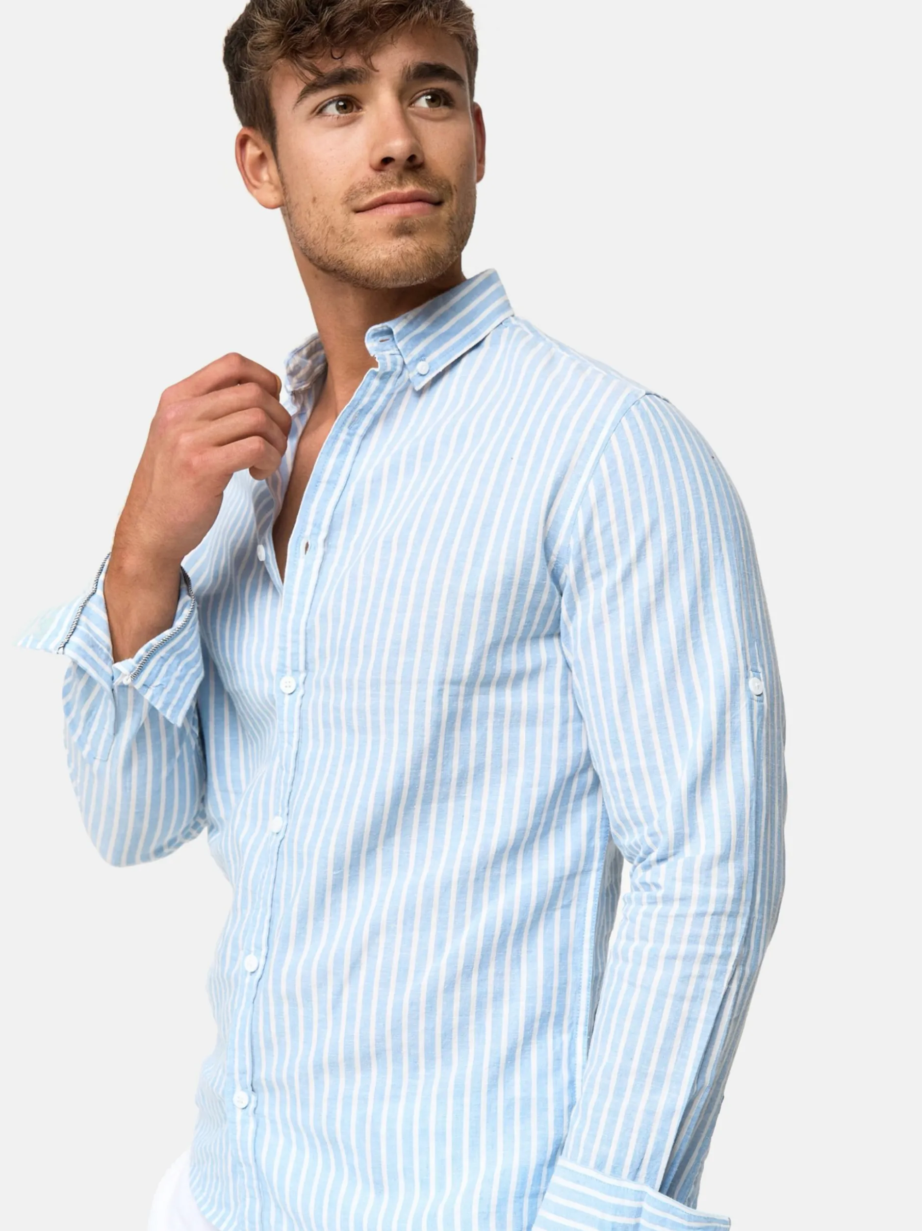 Indicode Herren Hemd Langarm - Brayden in hellblau