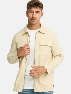 Indicode Herren Hemd Langarm - INNemoto Zip Shirt in beige sand