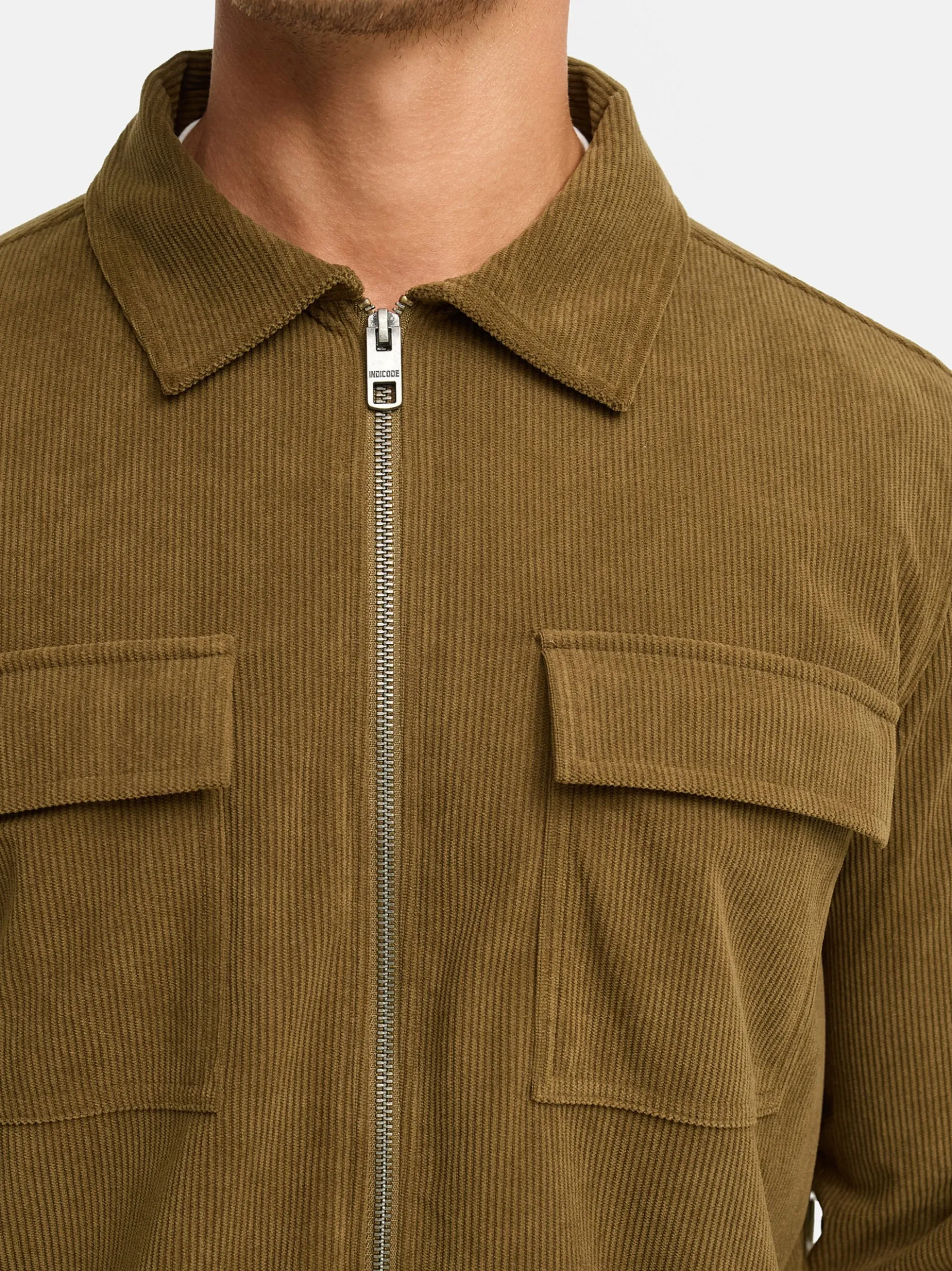 Indicode Herren Hemd Langarm - INNemoto Zip Shirt in oliv