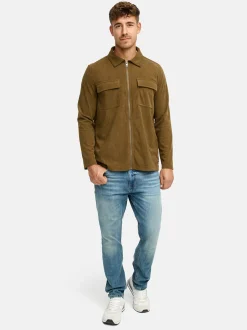 Indicode Herren Hemd Langarm - INNemoto Zip Shirt in oliv
