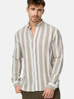 Indicode Herren Hemd Langarm - Brayden in beige grün
