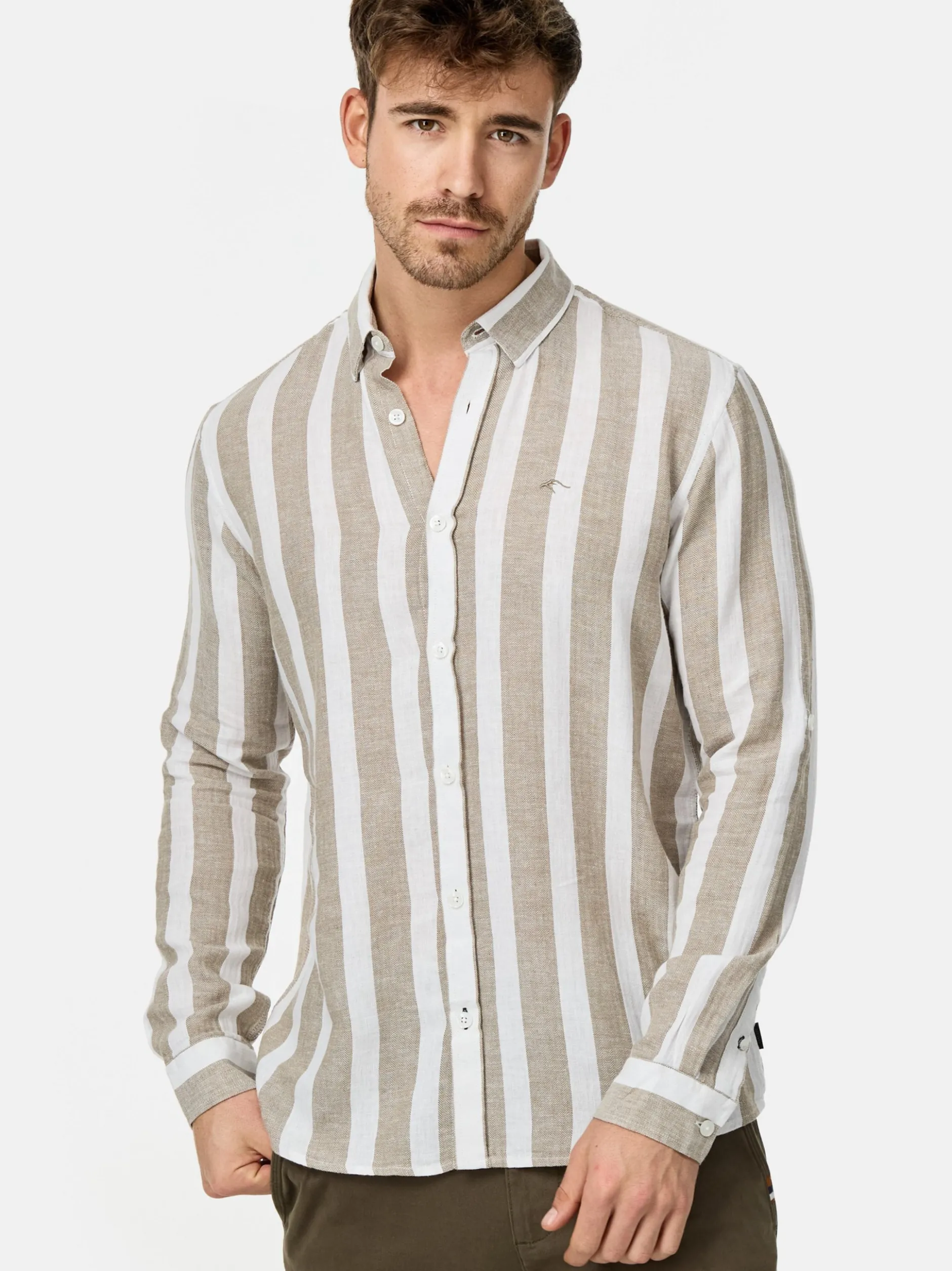 Indicode Herren Hemd Langarm - Brayden in beige grün