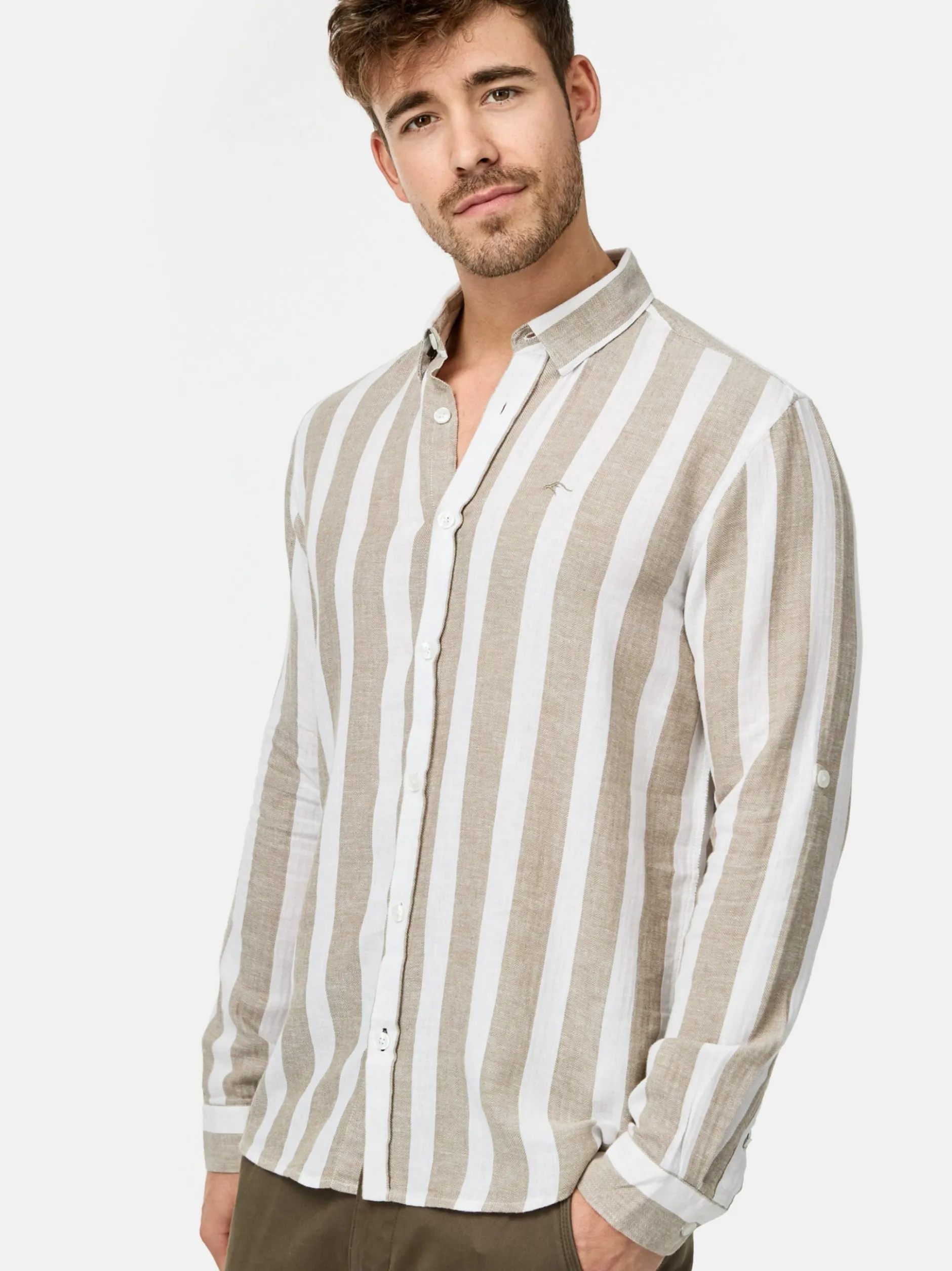 Indicode Herren Hemd Langarm - Brayden in beige grün