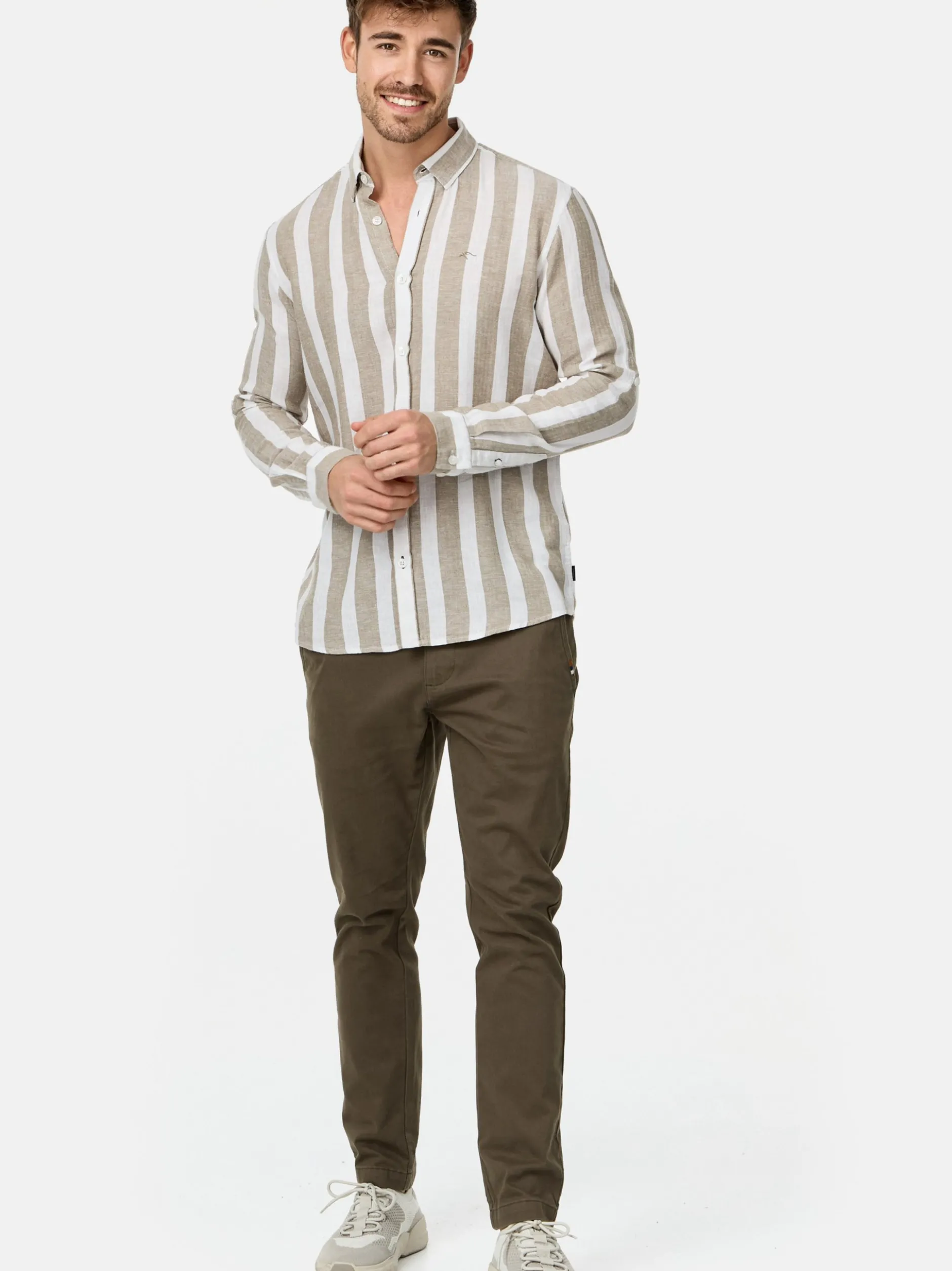 Indicode Herren Hemd Langarm - Brayden in beige grün