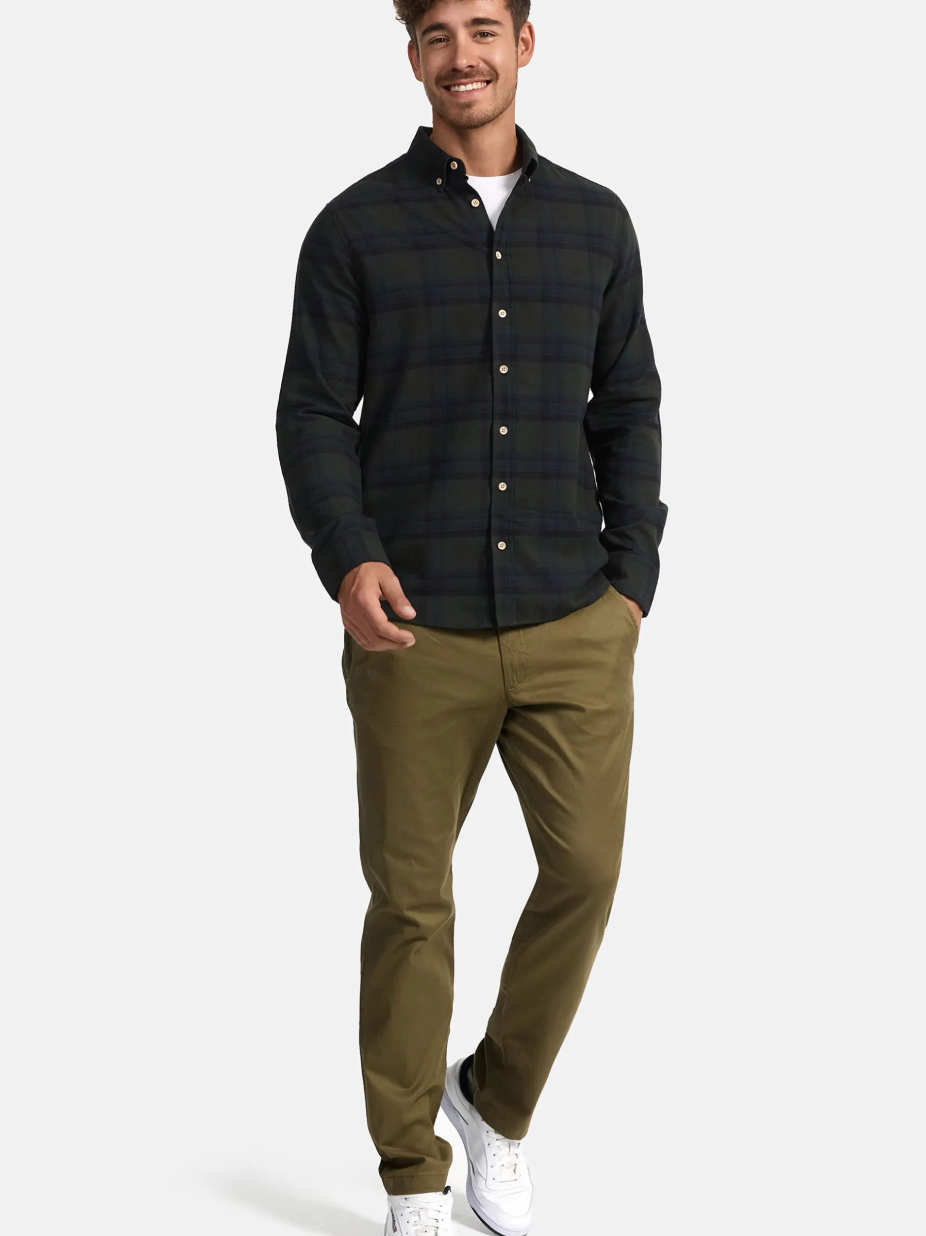 Indicode Herren Hemd Langarm - Riverside in khaki