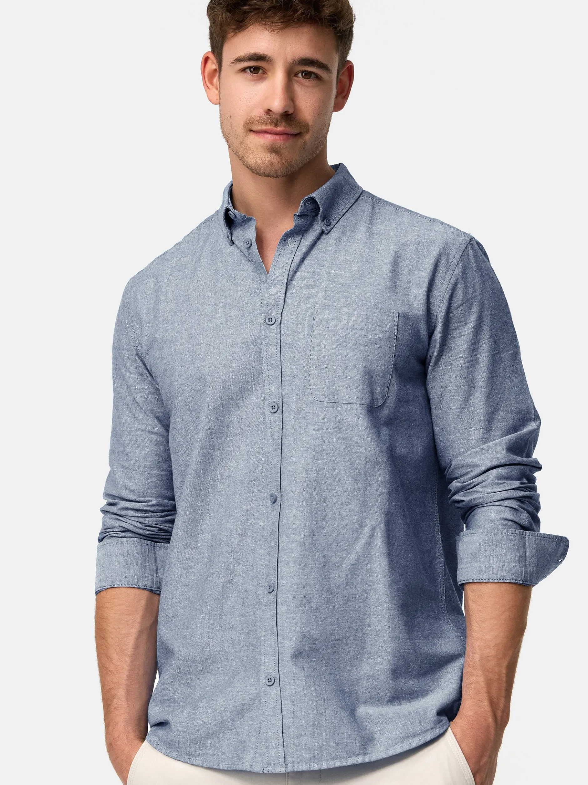 Indicode Herren Hemd Langarm - Kepner in aqua blau