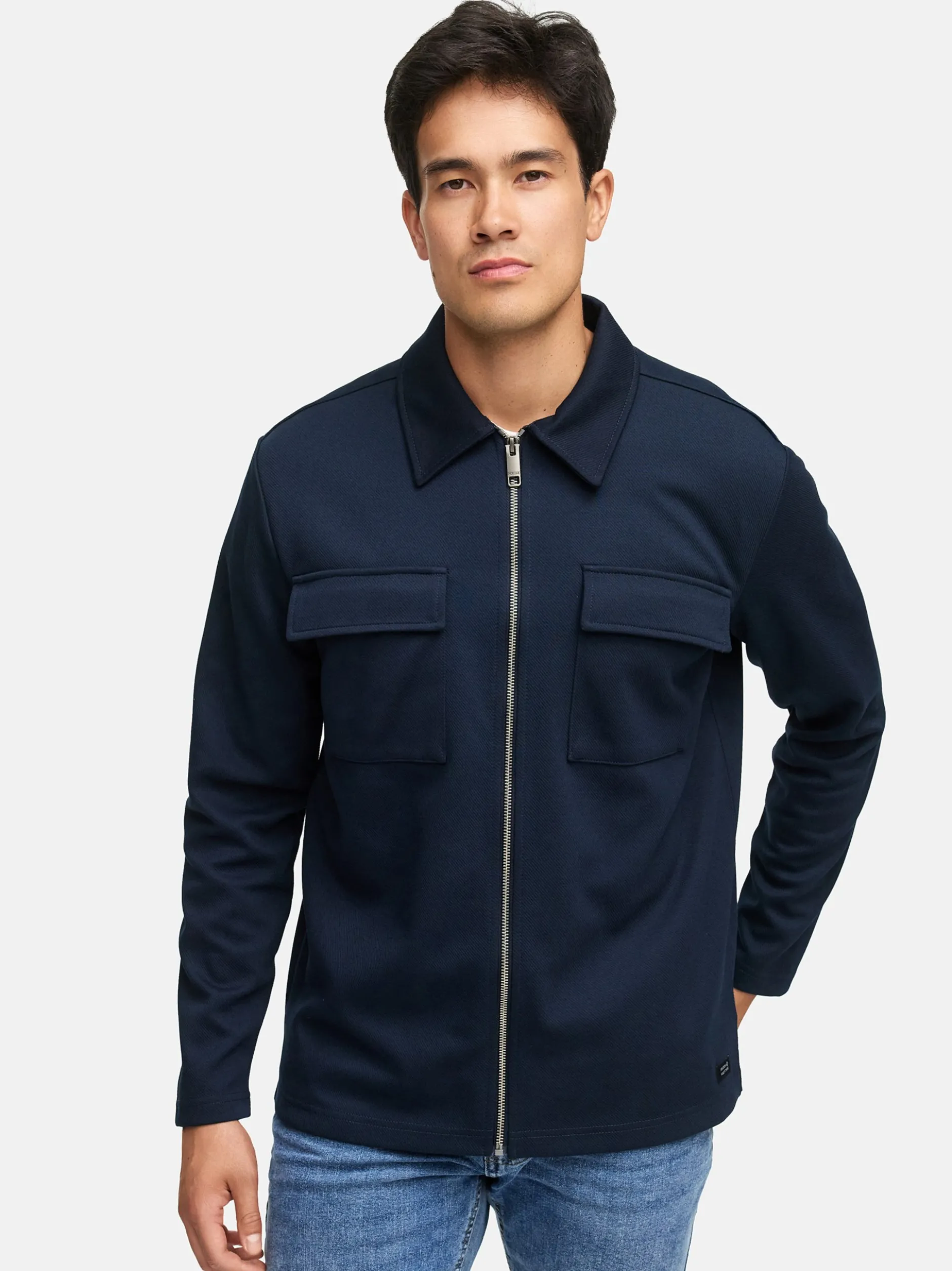 Indicode Herren Hemd Langarm - INNezzo Zip Shirt in blau