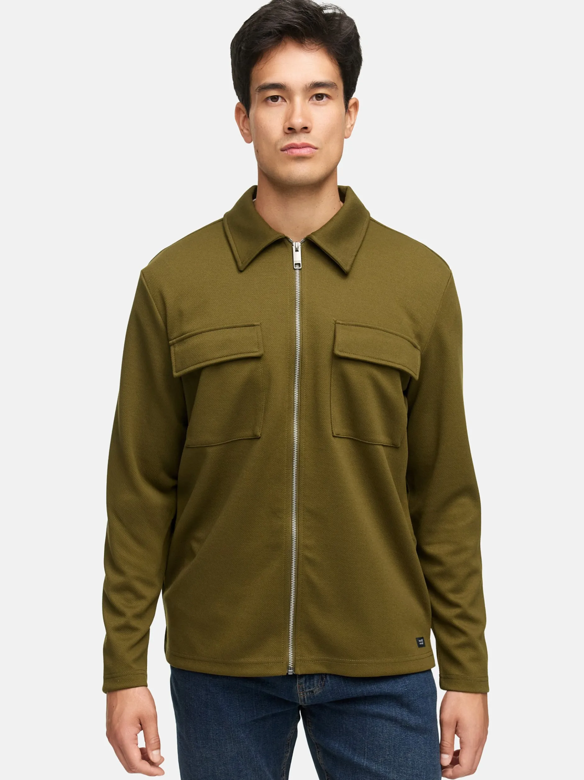Indicode Herren Hemd Langarm - INNello Zip Shirt in oliv khaki