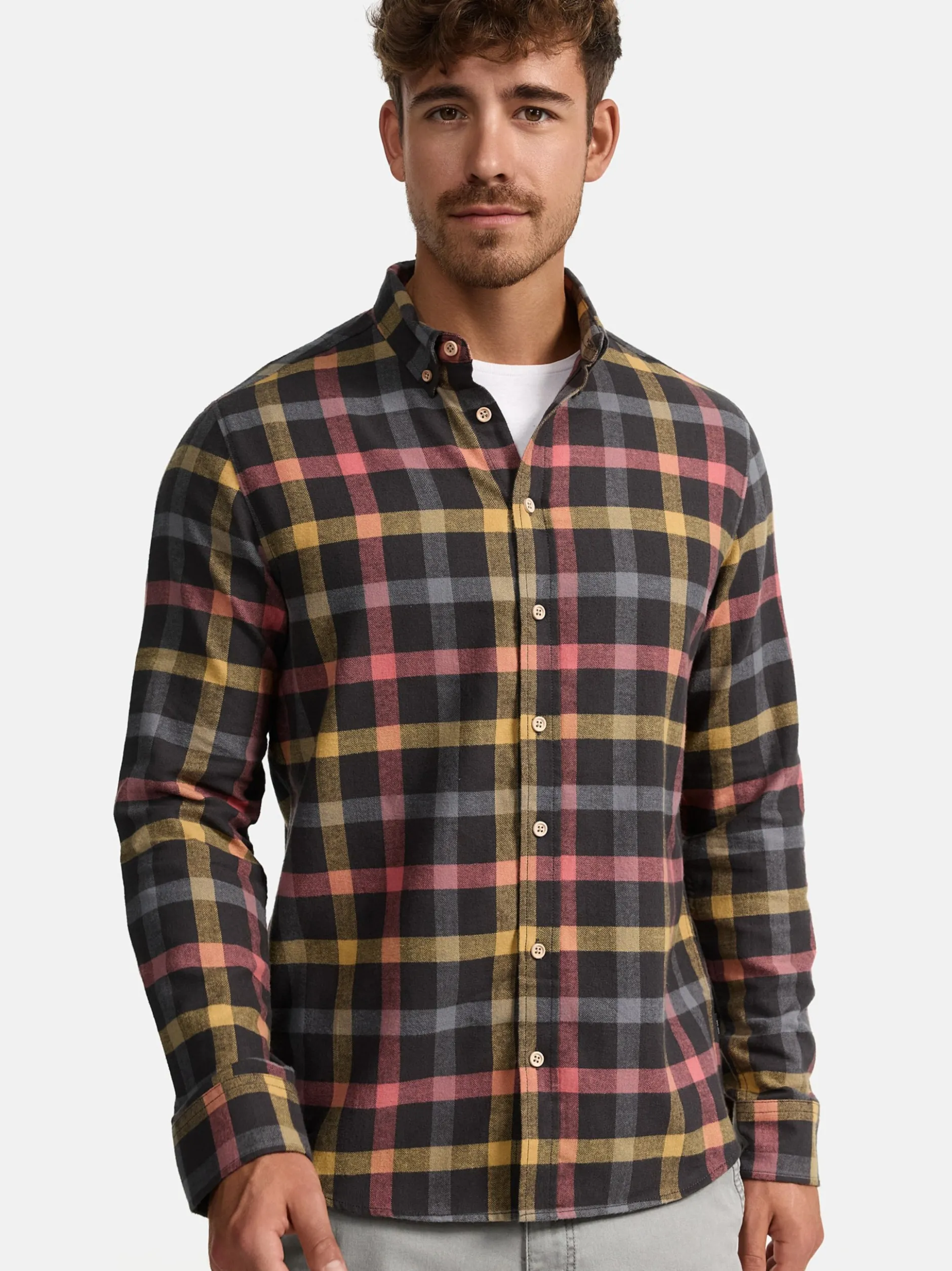 Indicode Herren Hemd Langarm - Riverside in anthrazit grau