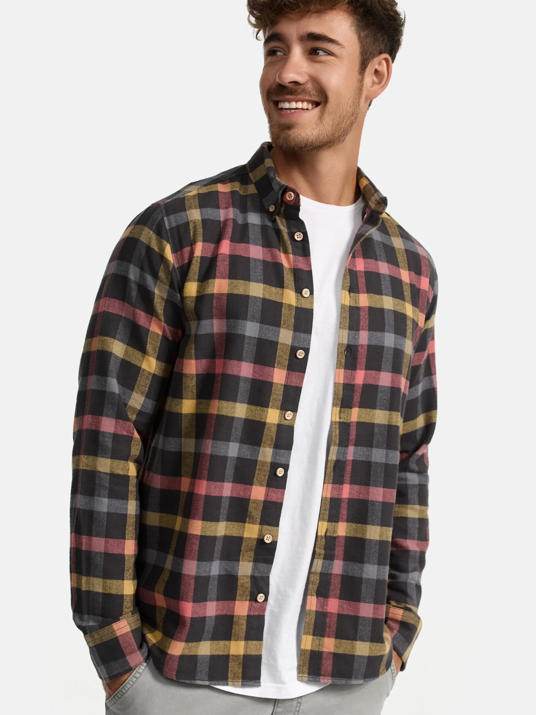 Indicode Herren Hemd Langarm - Riverside in anthrazit grau