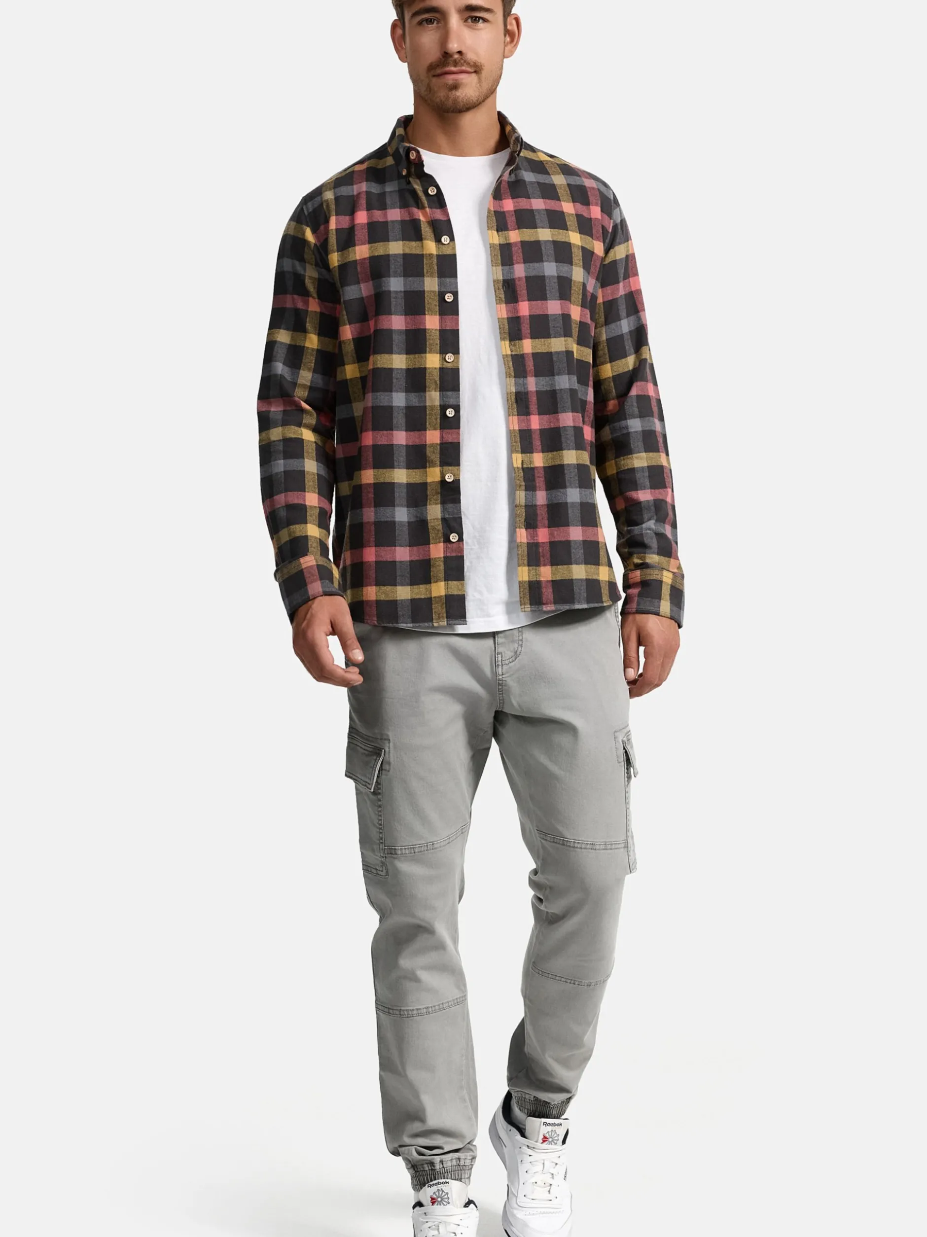 Indicode Herren Hemd Langarm - Riverside in anthrazit grau