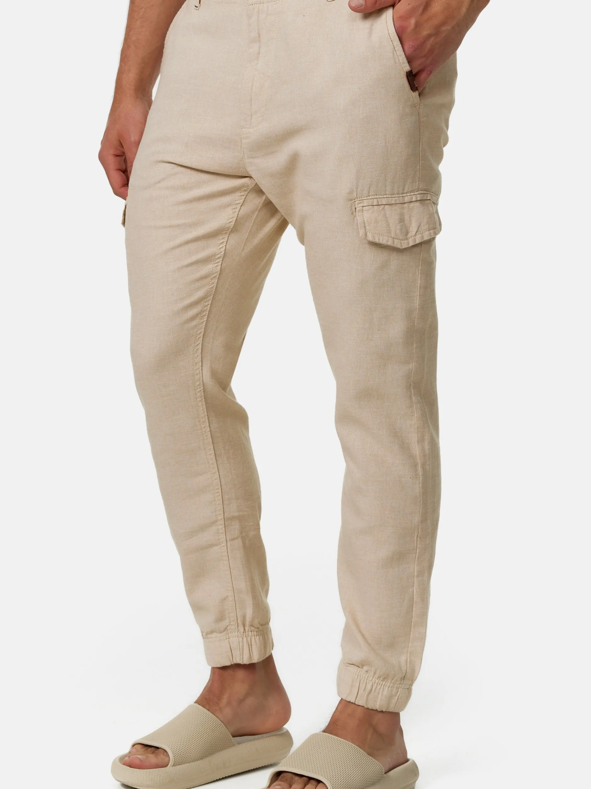 Indicode Herren Leinenhose - Booth in beige sand