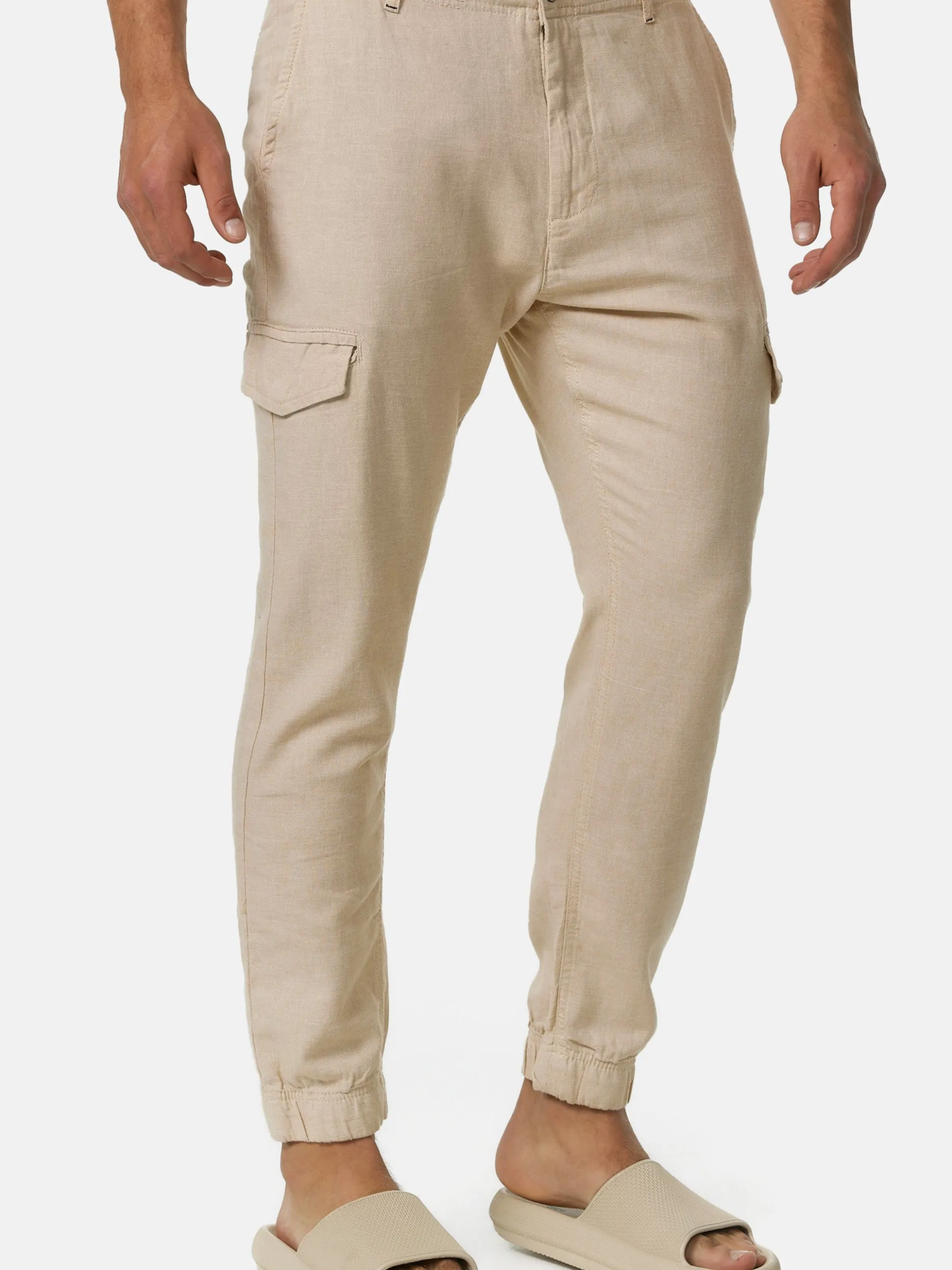 Indicode Herren Leinenhose - Booth in beige sand