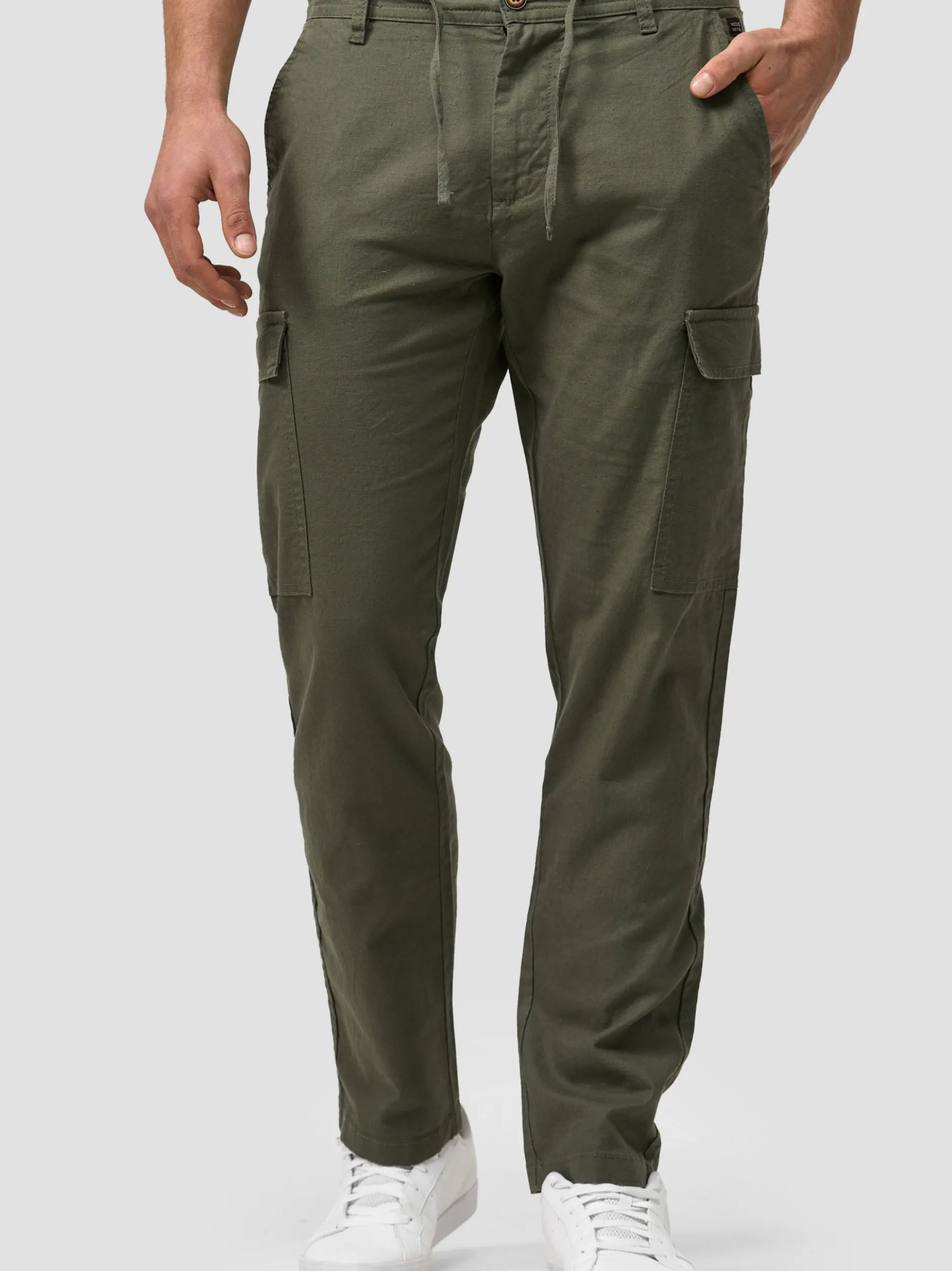 Indicode Herren Leinenhose Cargo - Leonardo in khaki