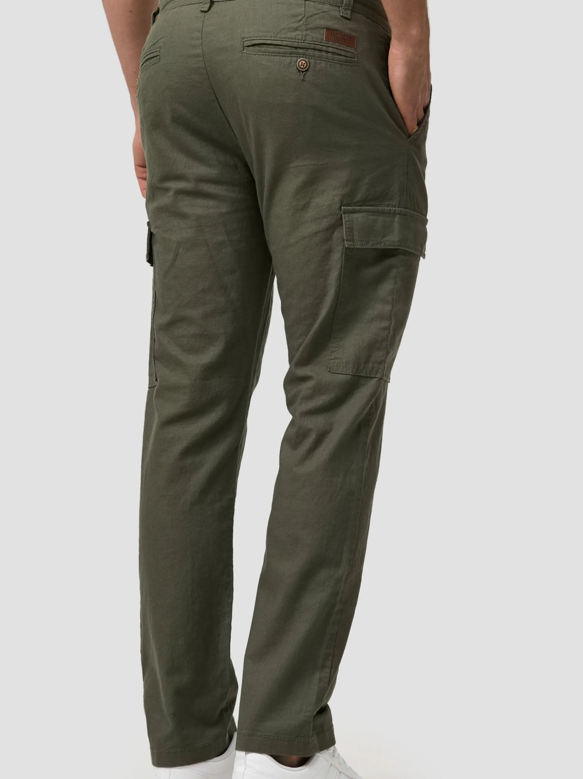 Indicode Herren Leinenhose Cargo - Leonardo in khaki