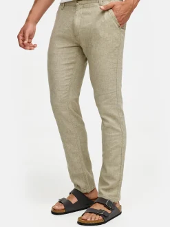 Indicode Herren Leinenhose - INGuy in beige grün