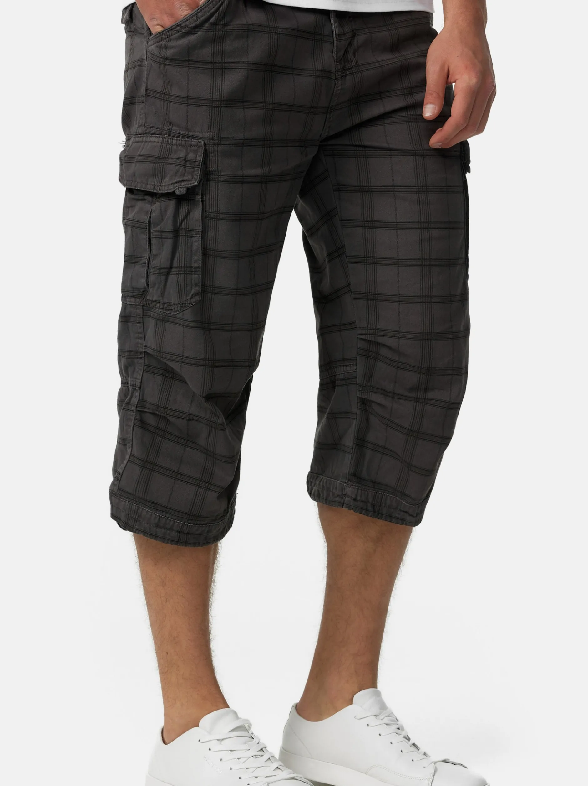 Indicode Herren Shorts Cargo - Nicolas Check in grau mehrfarbig