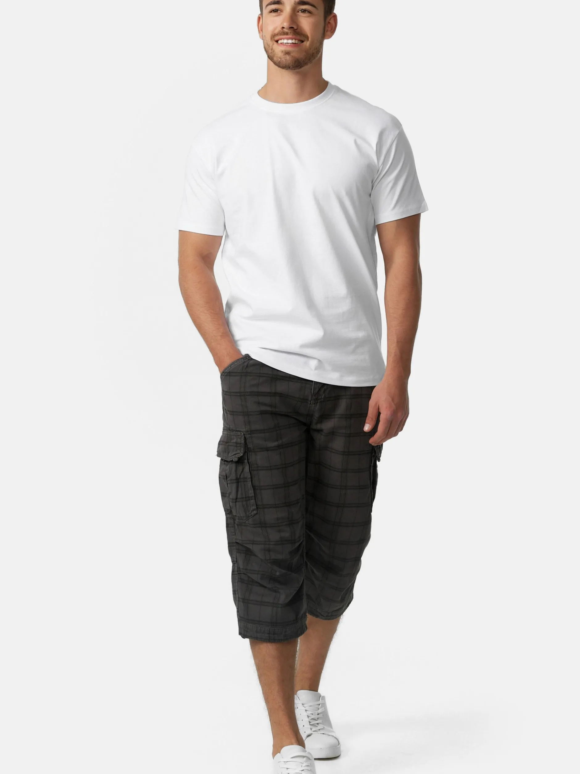Indicode Herren Shorts Cargo - Nicolas Check in grau mehrfarbig