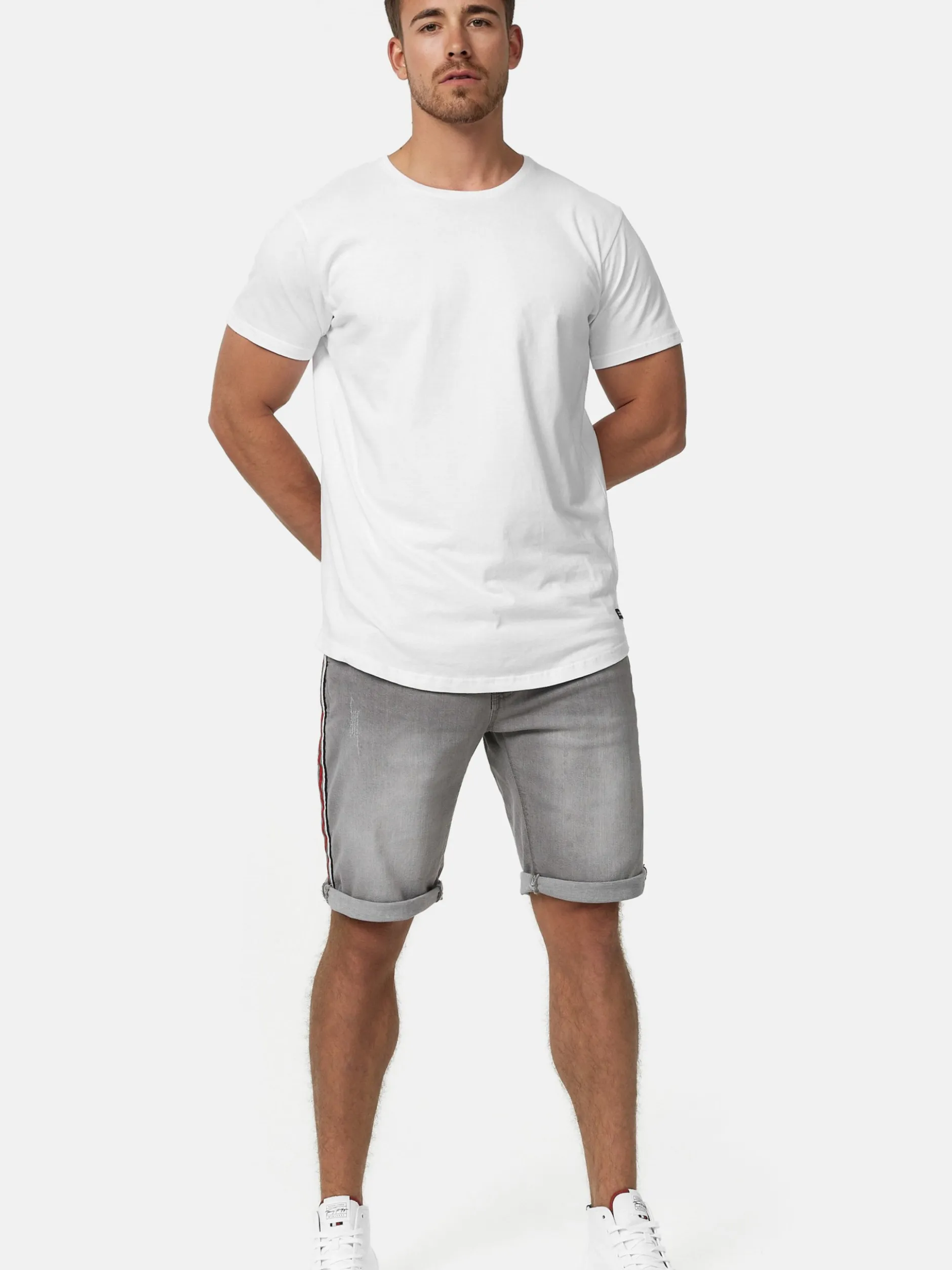 Indicode Herren Shorts Jeans - Fife in hellgrau grau