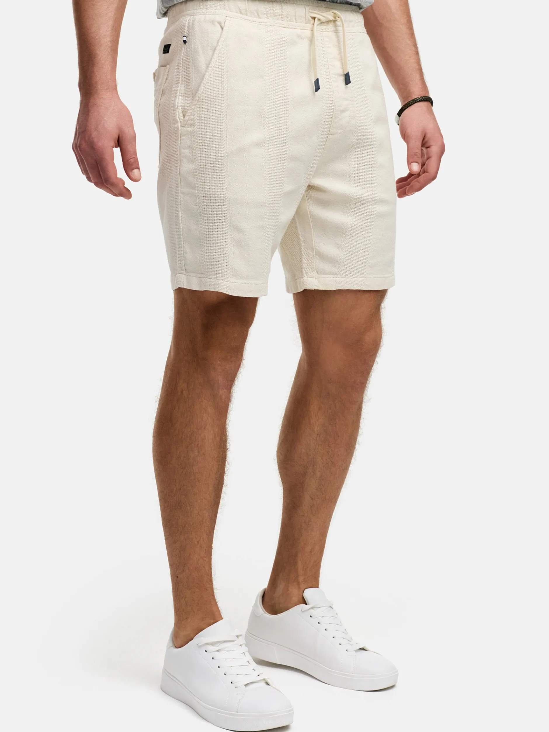 Indicode Herren Shorts Leinen - INPop in vanille weiß