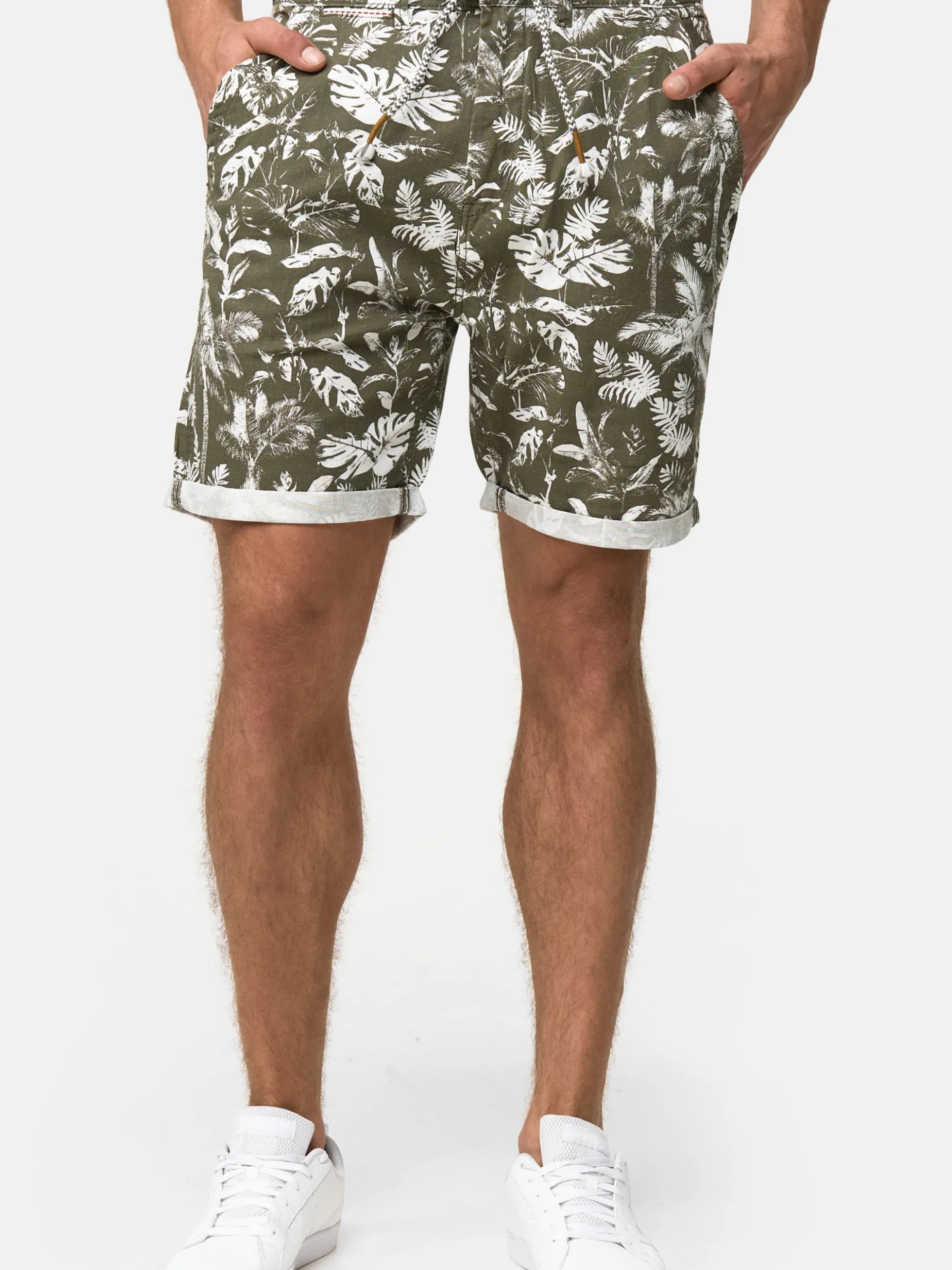 Indicode Herren Shorts Leinen - Brayan in khaki