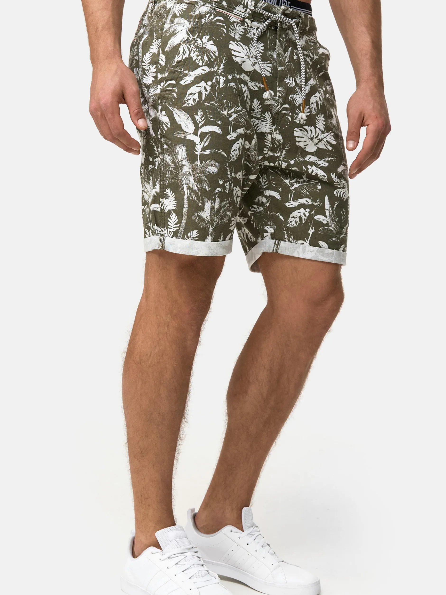 Indicode Herren Shorts Leinen - Brayan in khaki